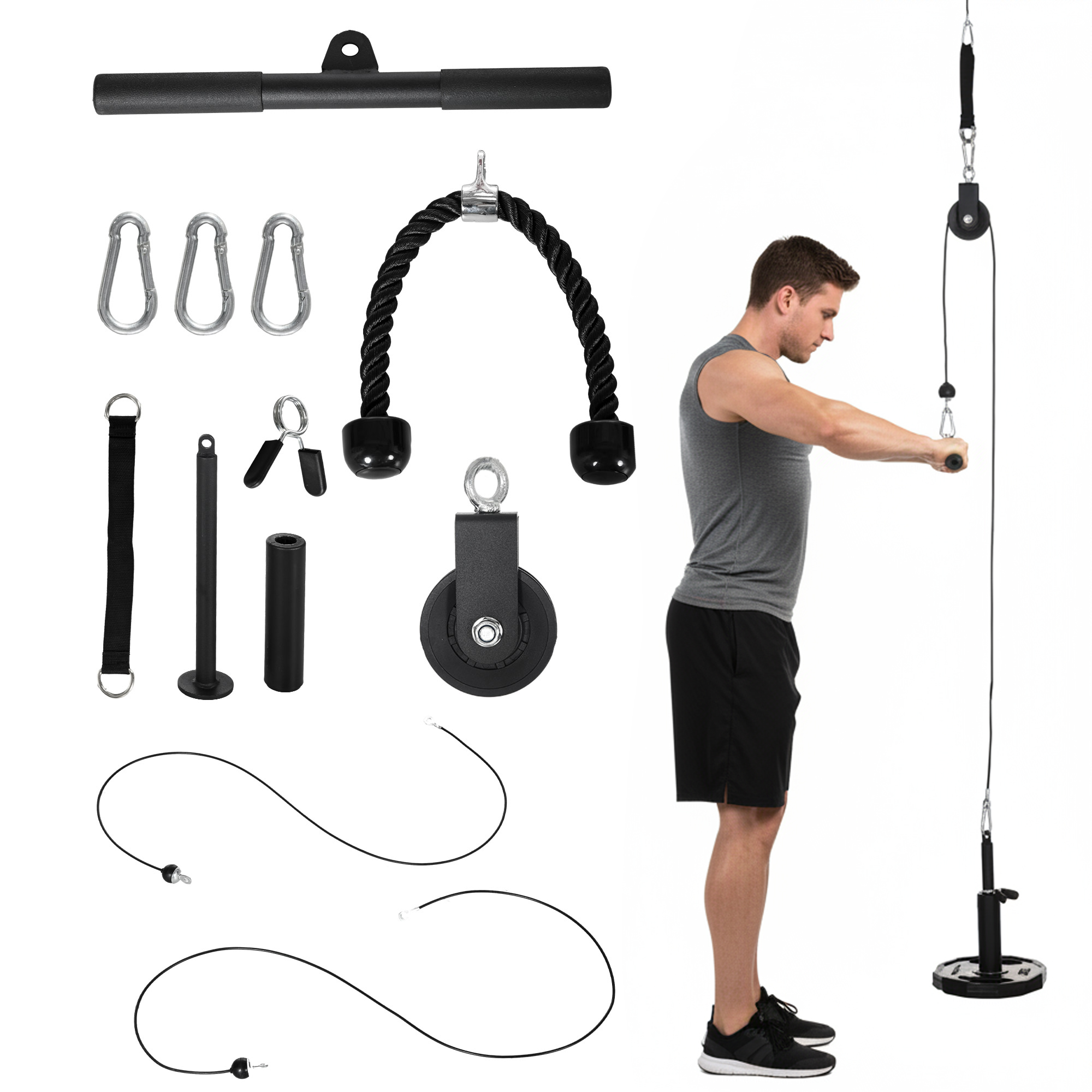 Seilzugsystem Für Das Krafttraining Im Fitnessstudio: Vertikalzug, Bizepscurl, Trizepsstreckung, Arme, Schultern Und Rücken.
