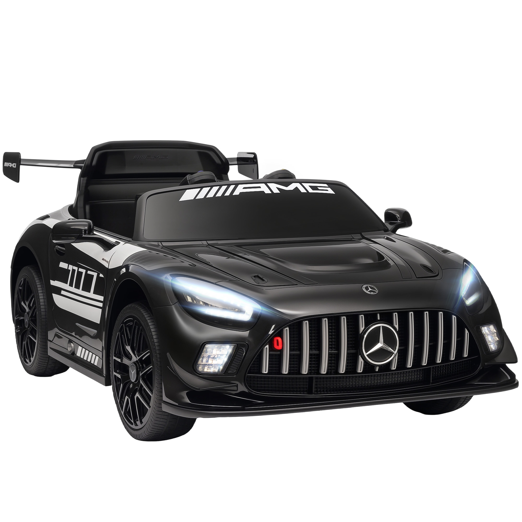 Mercedes Elektro-kinderauto, 12-v-batterie, Led-beleuchtung, Musikfunktion, Hupe, Für Kinder Von 3 Bis 8 Jahren, Schwarz