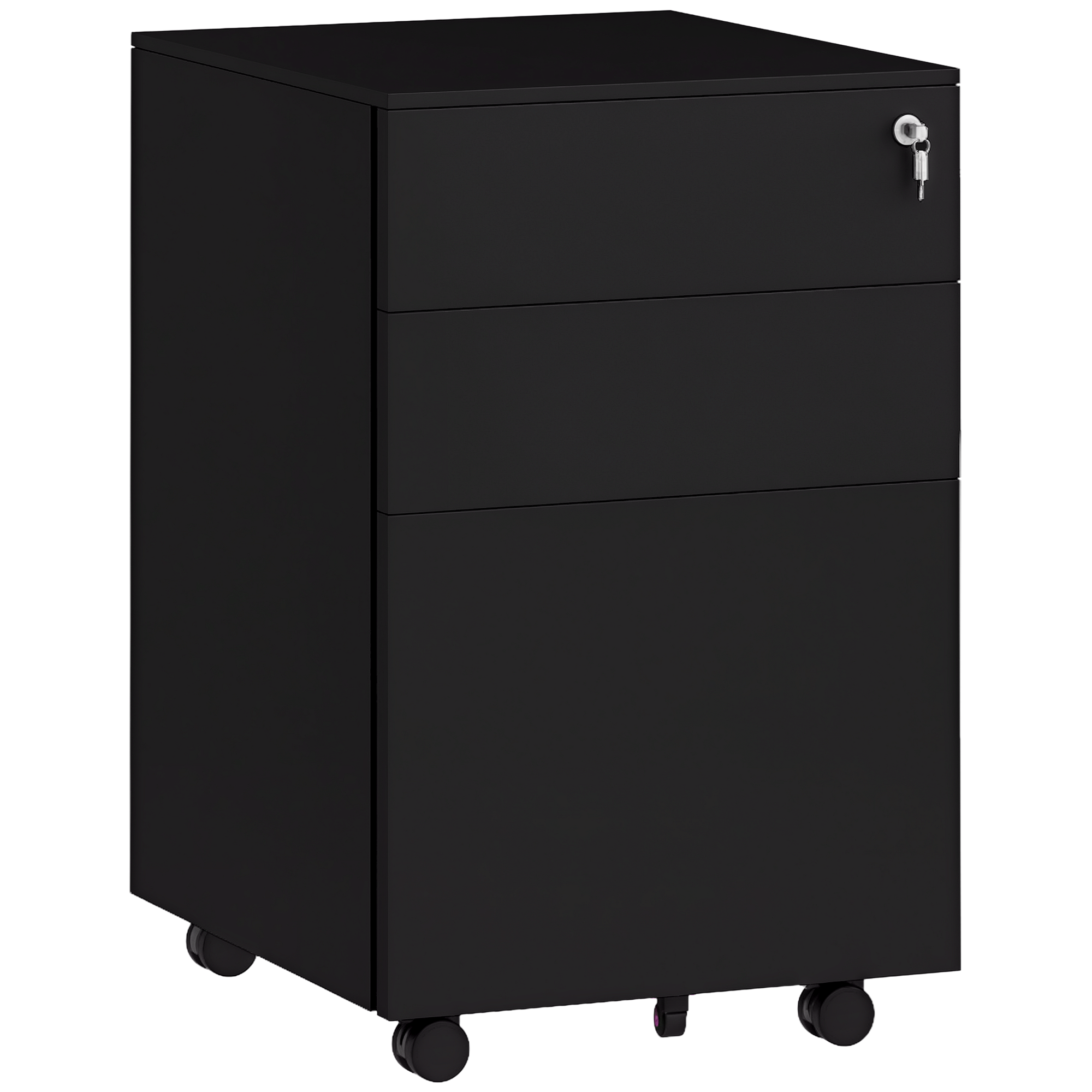 Mobiler Aktenschrank Mit 3 Abschließbaren Schubladen, Auf Rollen, 37 Cm X 43,5 Cm X 60 Cm, Schwarz