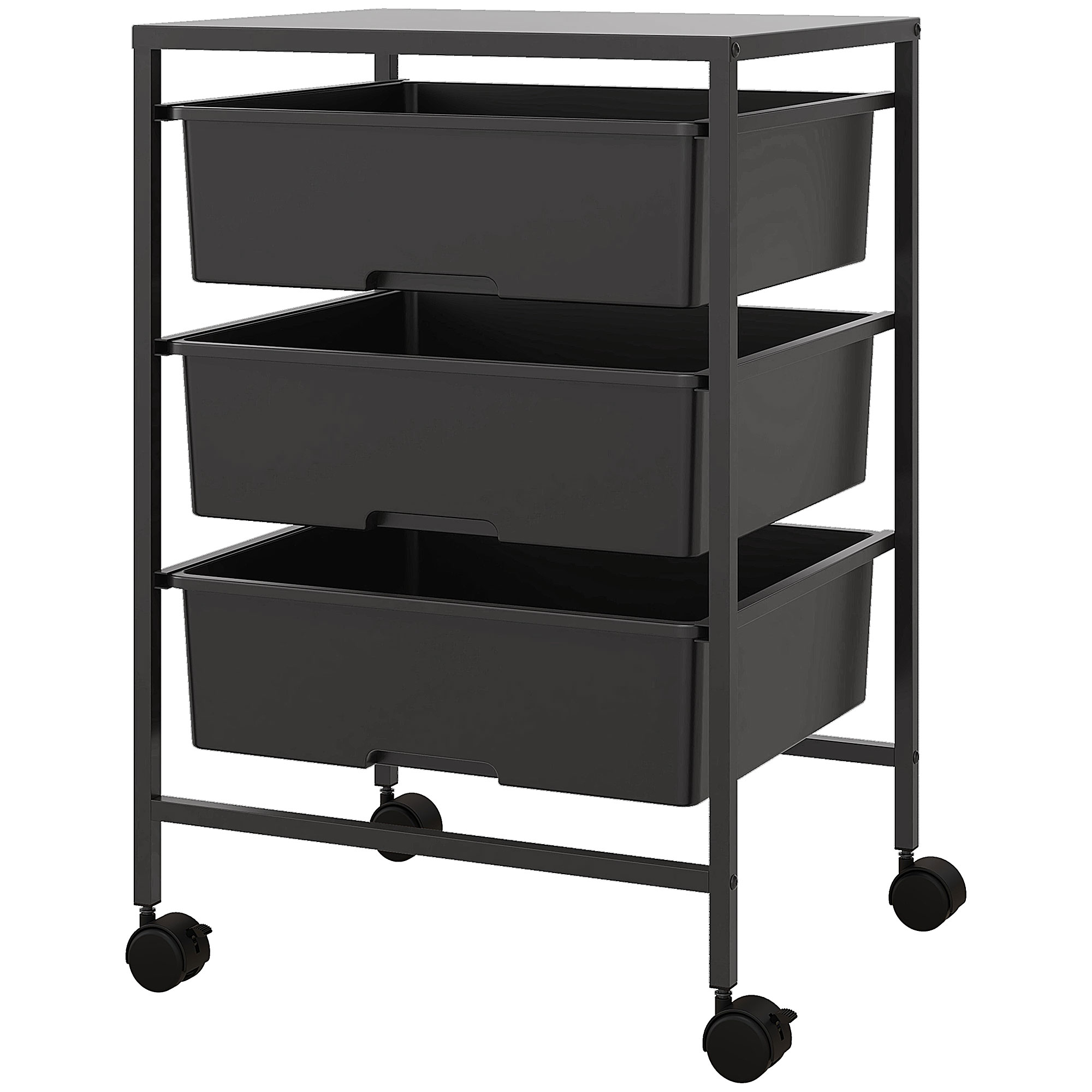 Beistelltisch Auf Rollen, 3 Transport- Und Aufbewahrungskörbe, Küchenwagen, 40,8 Cm (l) X 33,5 Cm (b) X 60,5 Cm (h), Schwarz