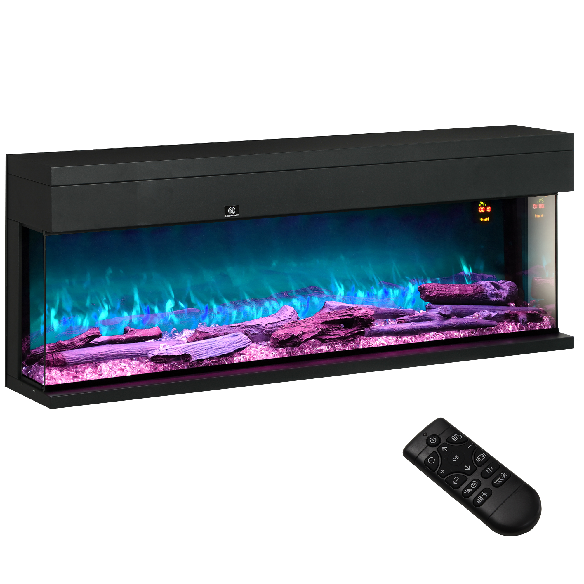 1800-w-einbau- Und Wandkamin Mit Einstellbaren Farbigen Led-flammen, Temperatur Bis Zu 40 °c, Schwarz