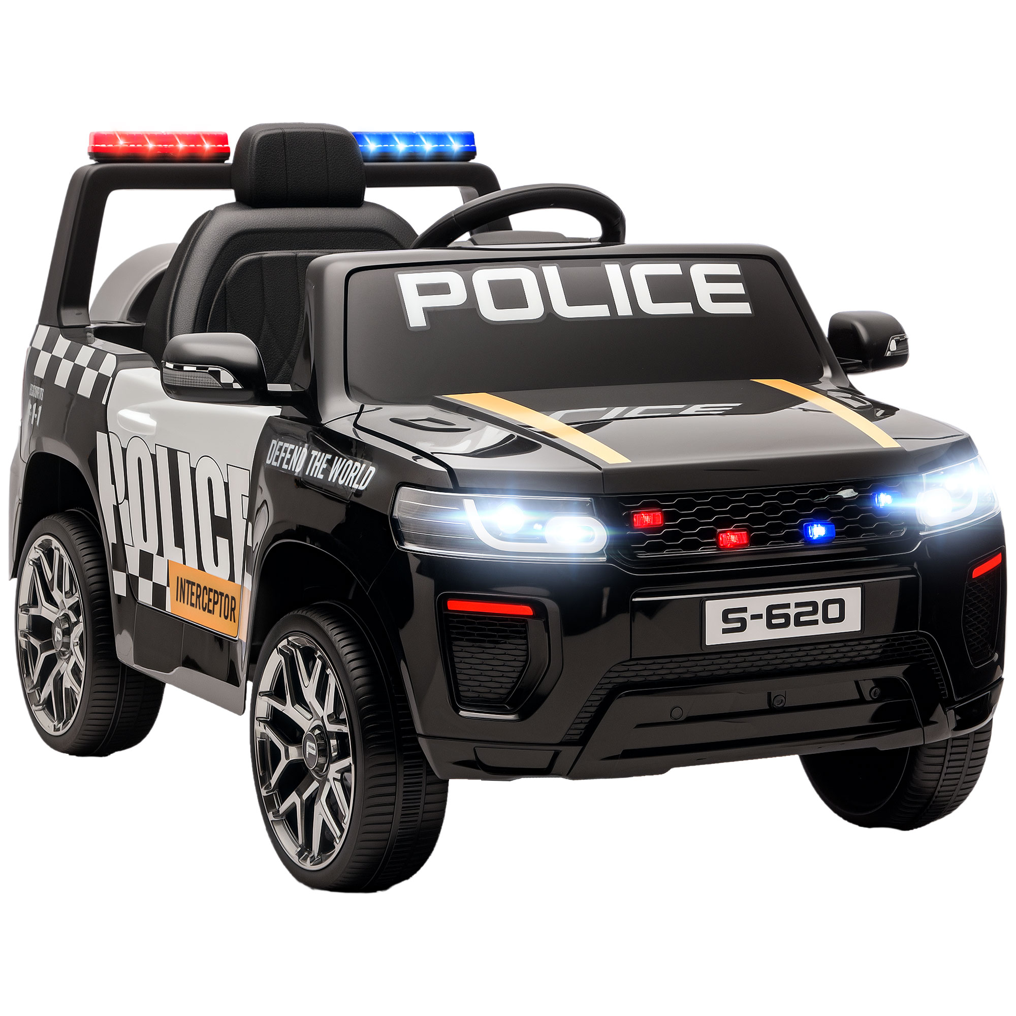 Elektrisches Polizeiauto Für Kinder Mit Fernbedienung, Zwei Motoren, Sirene, 4-rad-federung Und Scheinwerfern – Schwarz