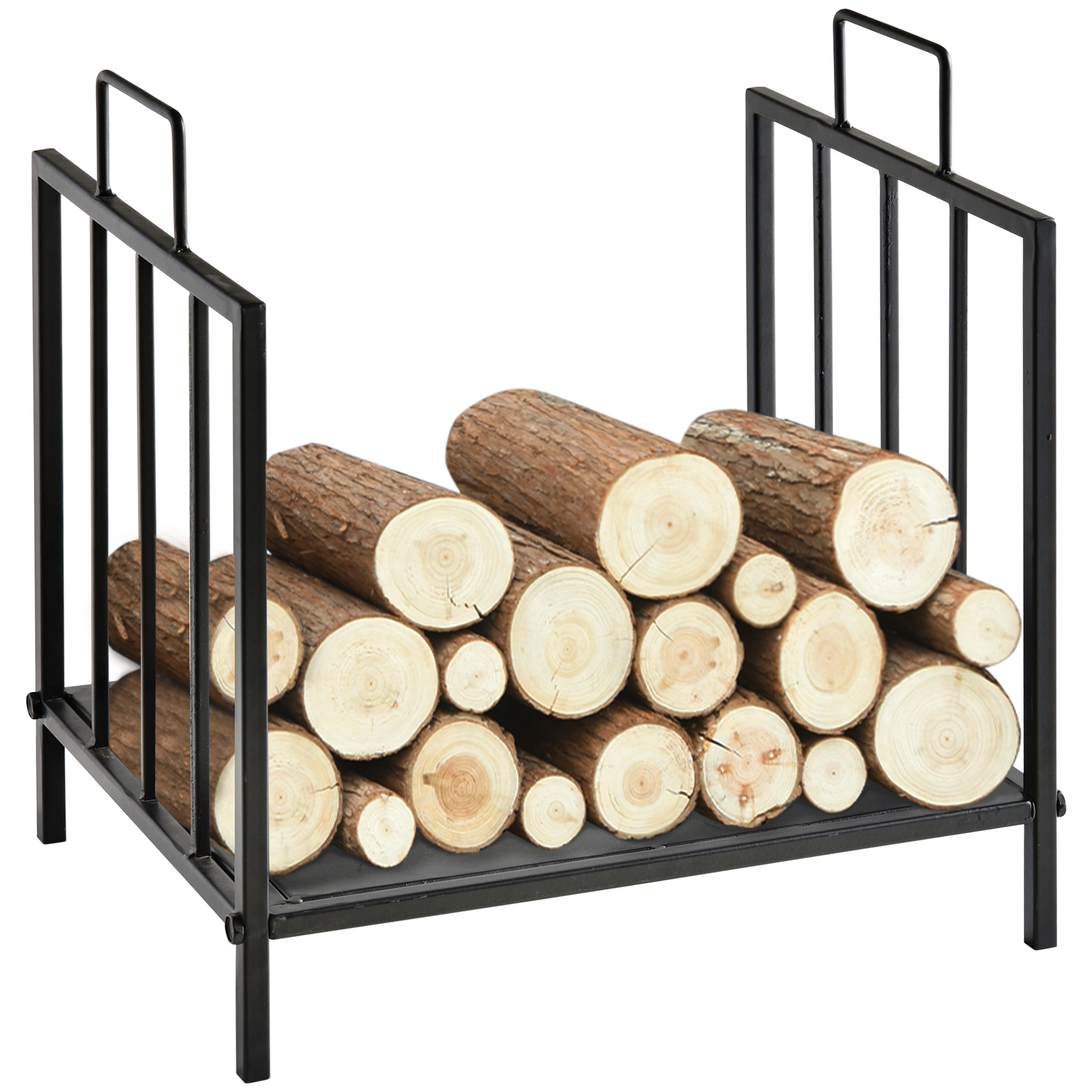 Klassischer Kaminholzhalter, Geeignet Für Die Holzaufbewahrung Im Innen- Und Außenbereich, Mit Griffen, Erhöhtes Design, 44,5 X 33 X 46,5 Cm, Schwarz