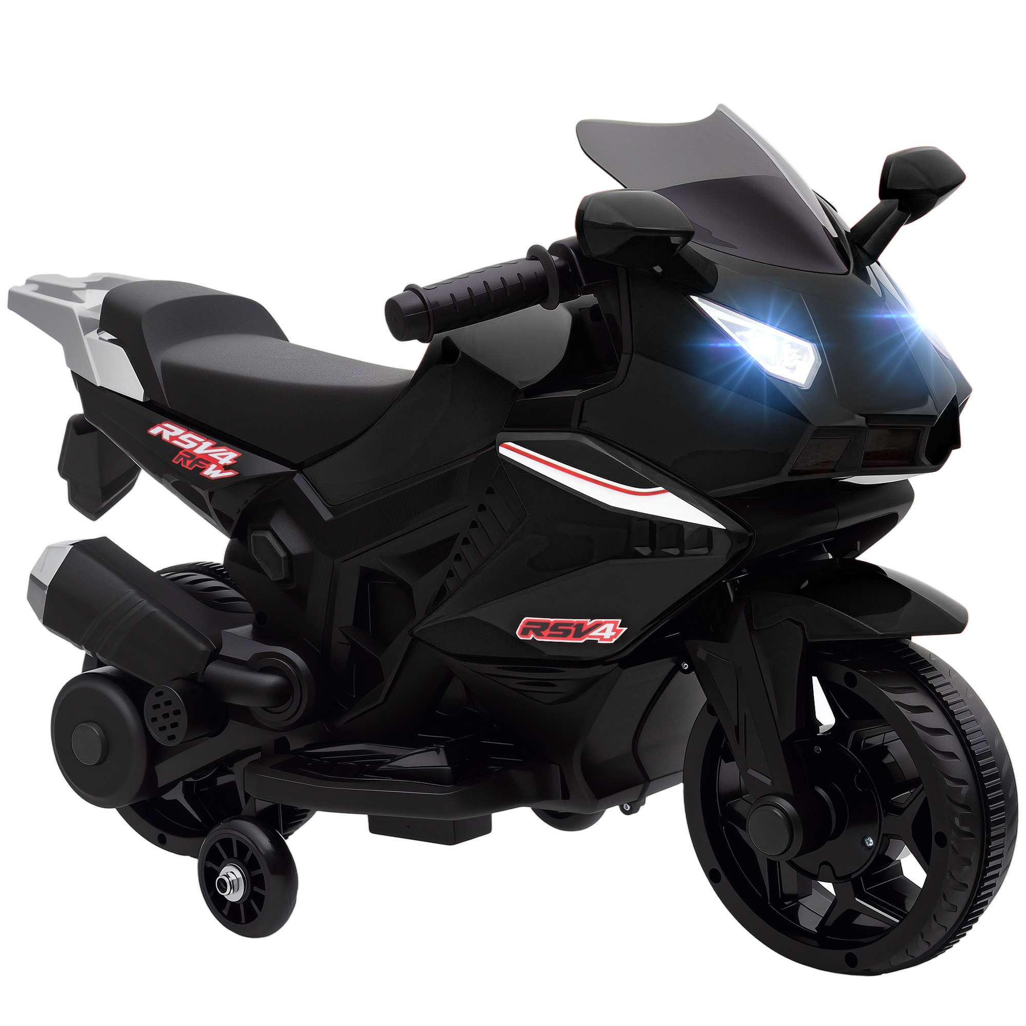 Elektrisches Kindermotorrad, Hupe, Scheinwerfer, Musikfunktion, 2,5 Km/h, Schwarz