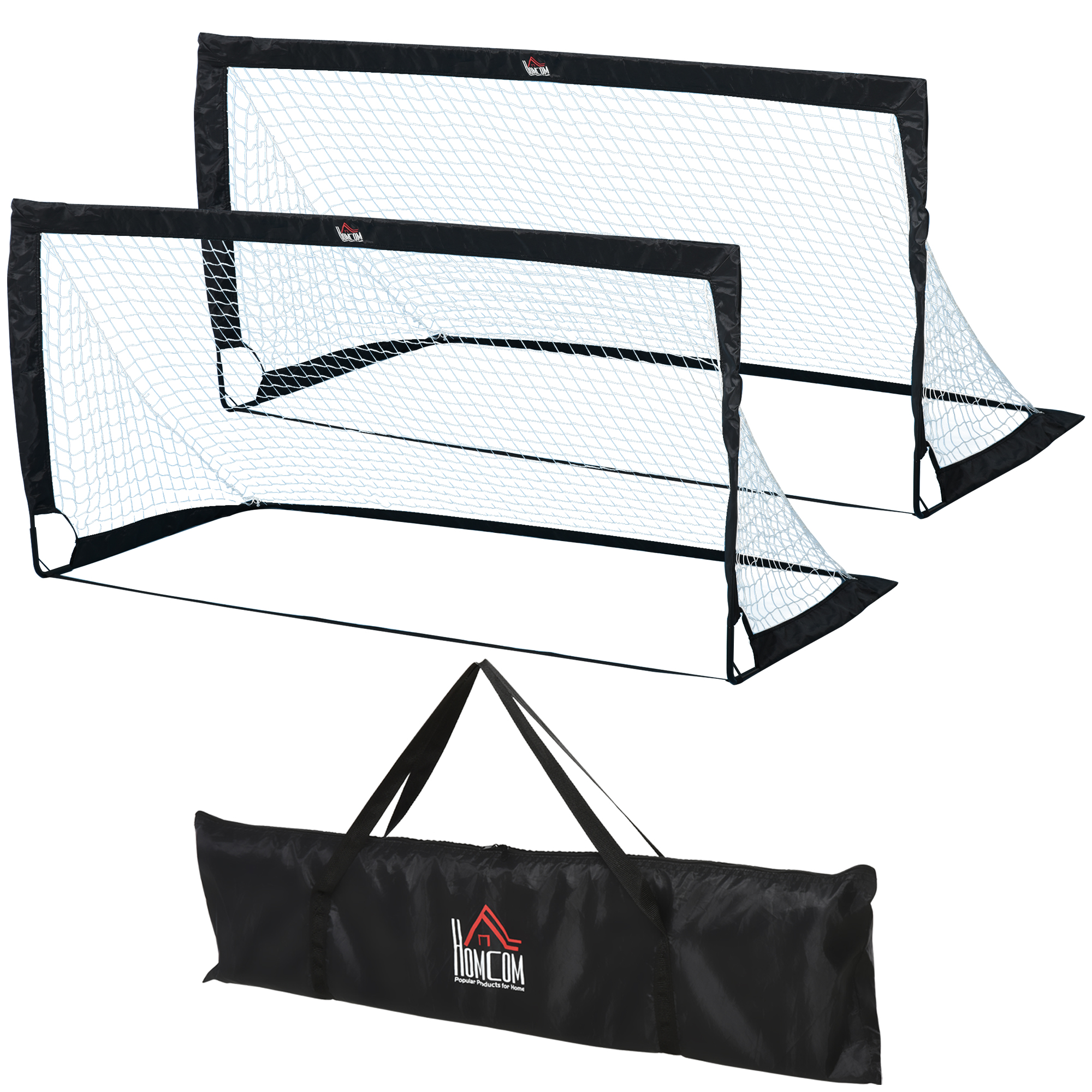 Set Mit 2 Faltbaren Fußballtoren (183 X 90 X 90 Cm), Wetterfest, Inklusive Tragetasche. Outdoor-fußballtore Für Erwachsene, Ideal Für Freizeit, Garten Und Training. Farbe: Schwarz.
