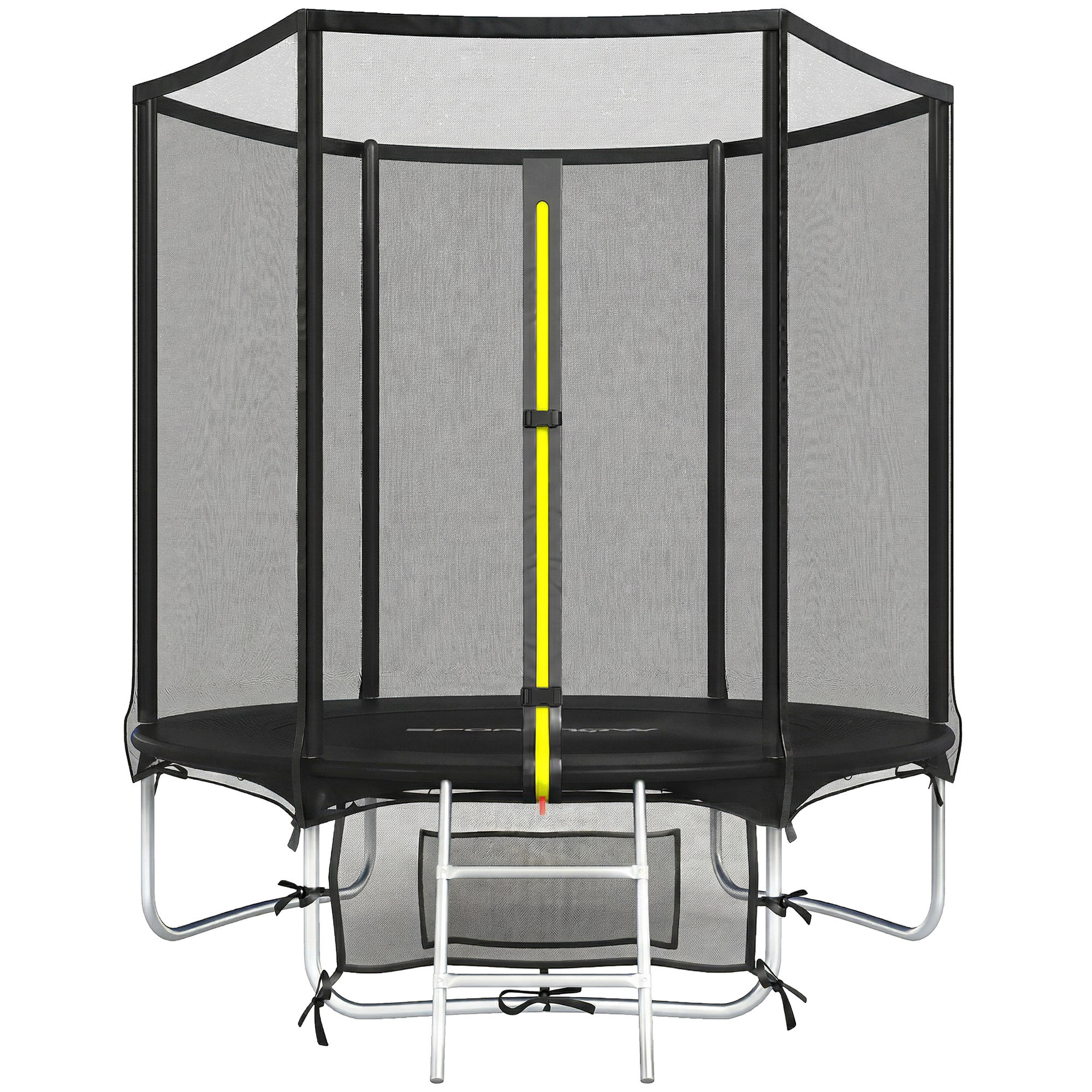 Outdoor-trampolin Ø183 Cm Für Kinder Und Erwachsene Ab 6 Jahren, Mit Sicherheitsnetz Und 2-stufiger Leiter, Schwarz.