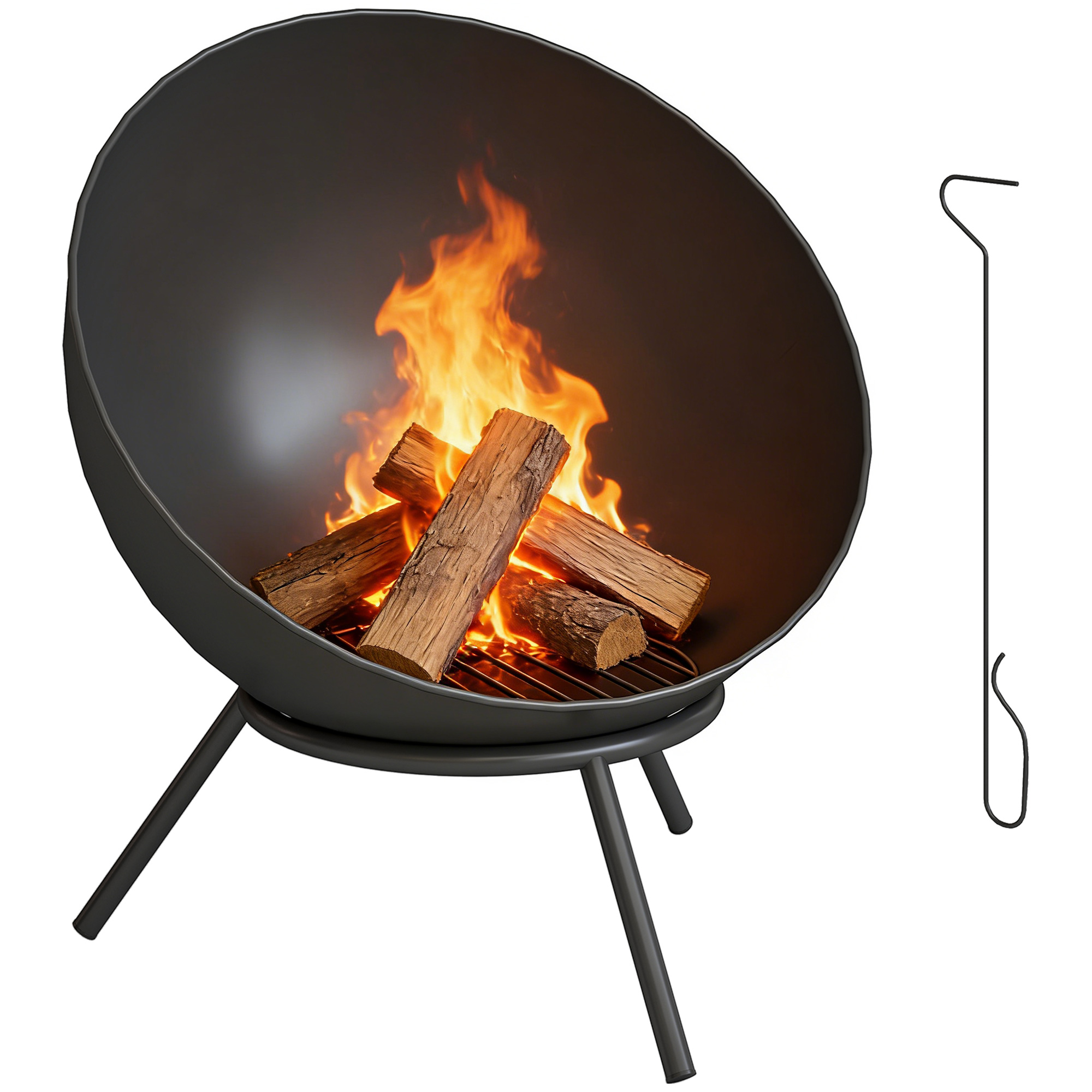 Verstellbare Feuerstelle 60 X 53 X 66 Cm Mit Schürhaken, Kohlenrost Und Ständer, Schwarz