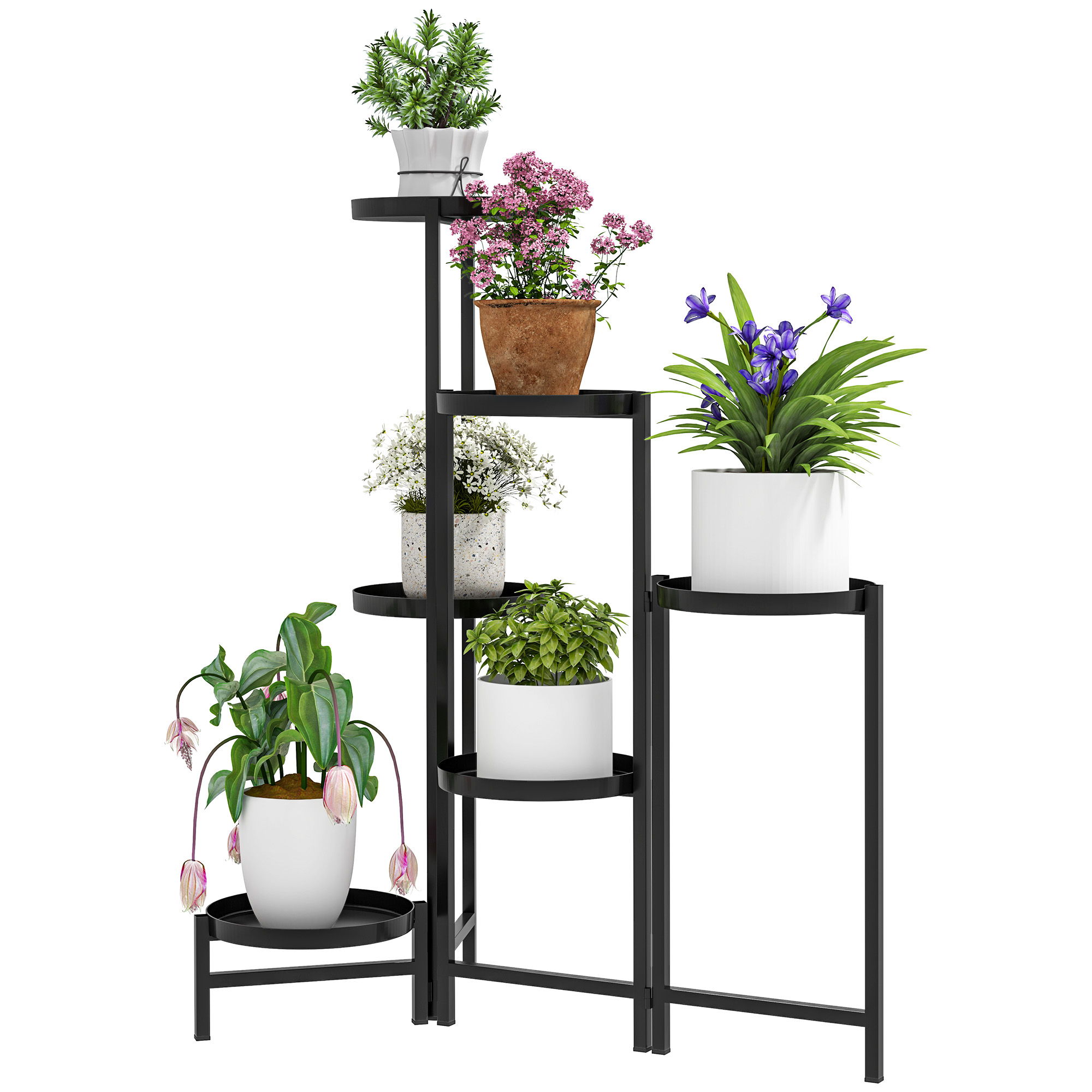 Blumenständer, 6-stufig Verstellbarer Runder Pflanzenständer, Eck-pflanzenständer, Metall, Schwarz
