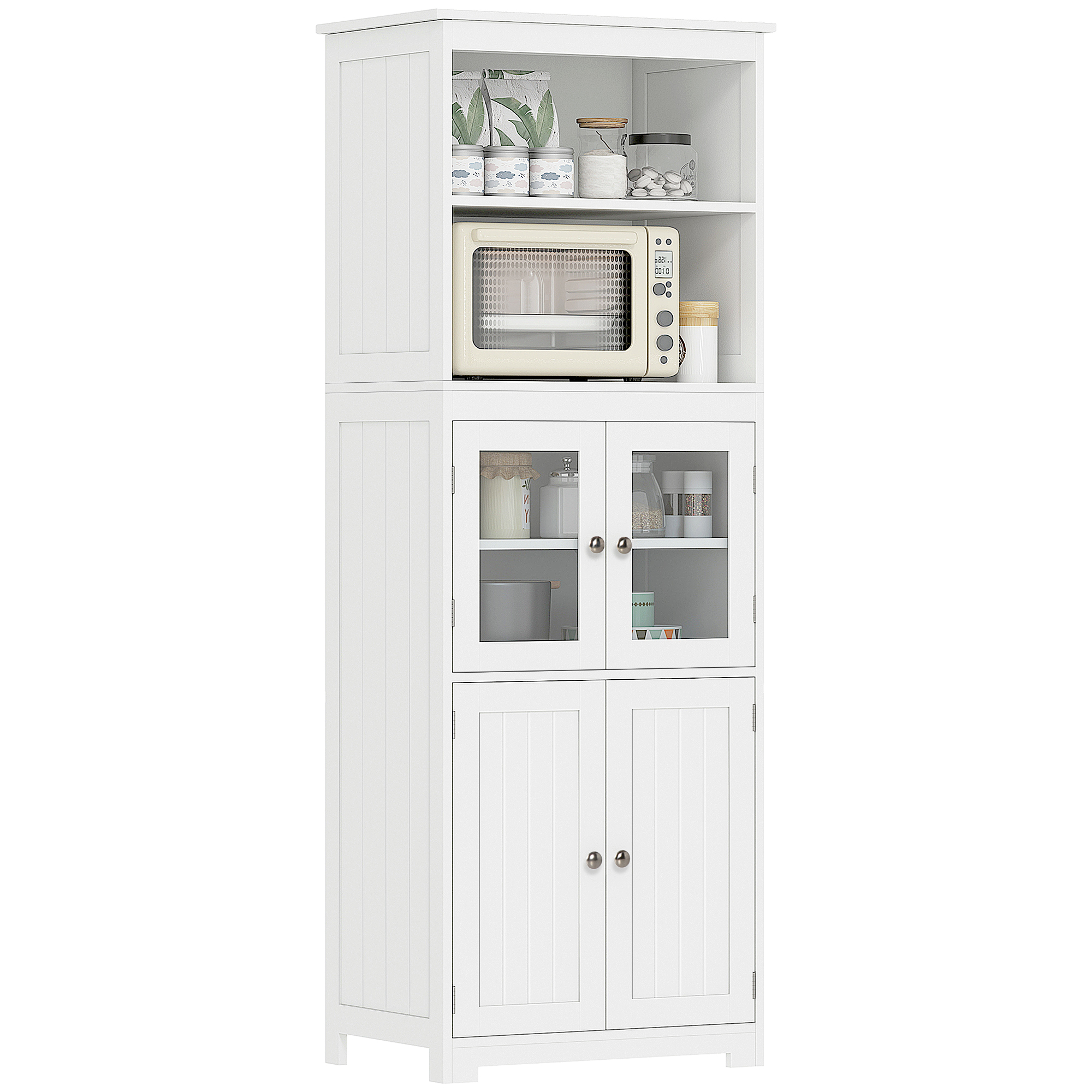 Sideboard Für Esszimmer/küche Mit 4 Türen, 2 Offenen Regalböden Und Einem Verstellbaren Einlegeboden Für Das Wohnzimmer, 60 X 30 X 162 Cm, Weiß
