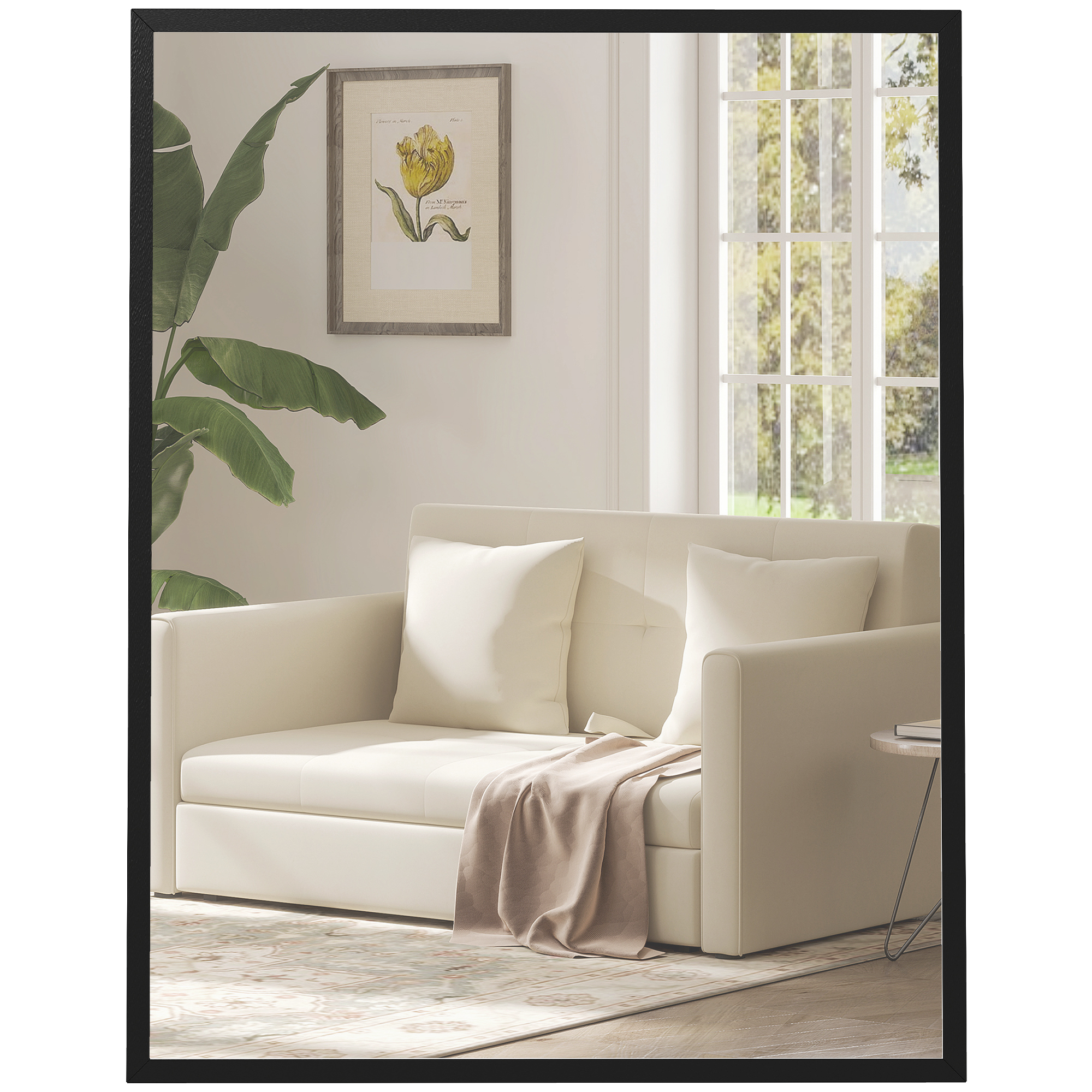 Badezimmerspiegel 70 X 90 Cm, Dekorativer Wandspiegel Für Wohnzimmer, Eingangsbereich, Flur, Horizontal Oder Vertikal, Schwarz