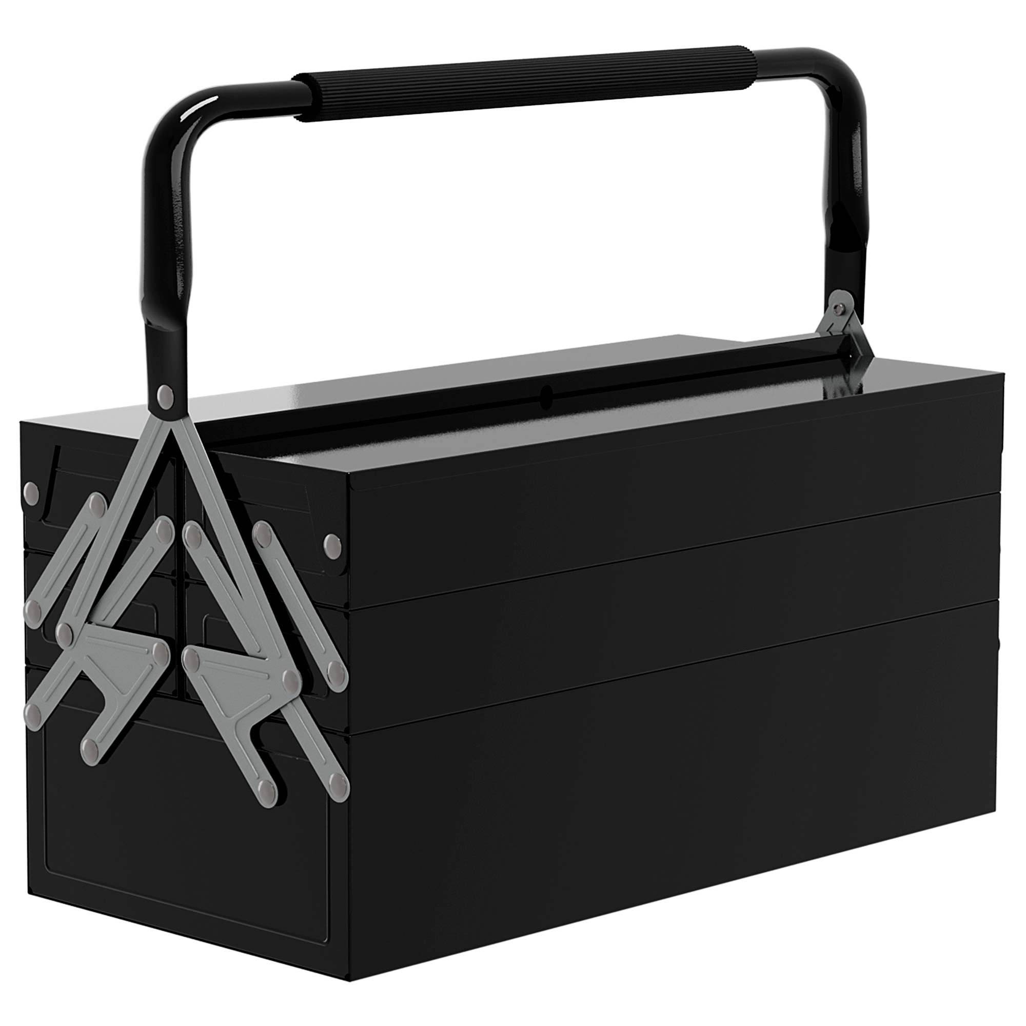 Faltbarer Werkzeugkasten Aus Metall Mit 5 Ablagen Und Griff Für Werkstatt/garage, 45 X 20 X 34,5 Cm, Schwarz