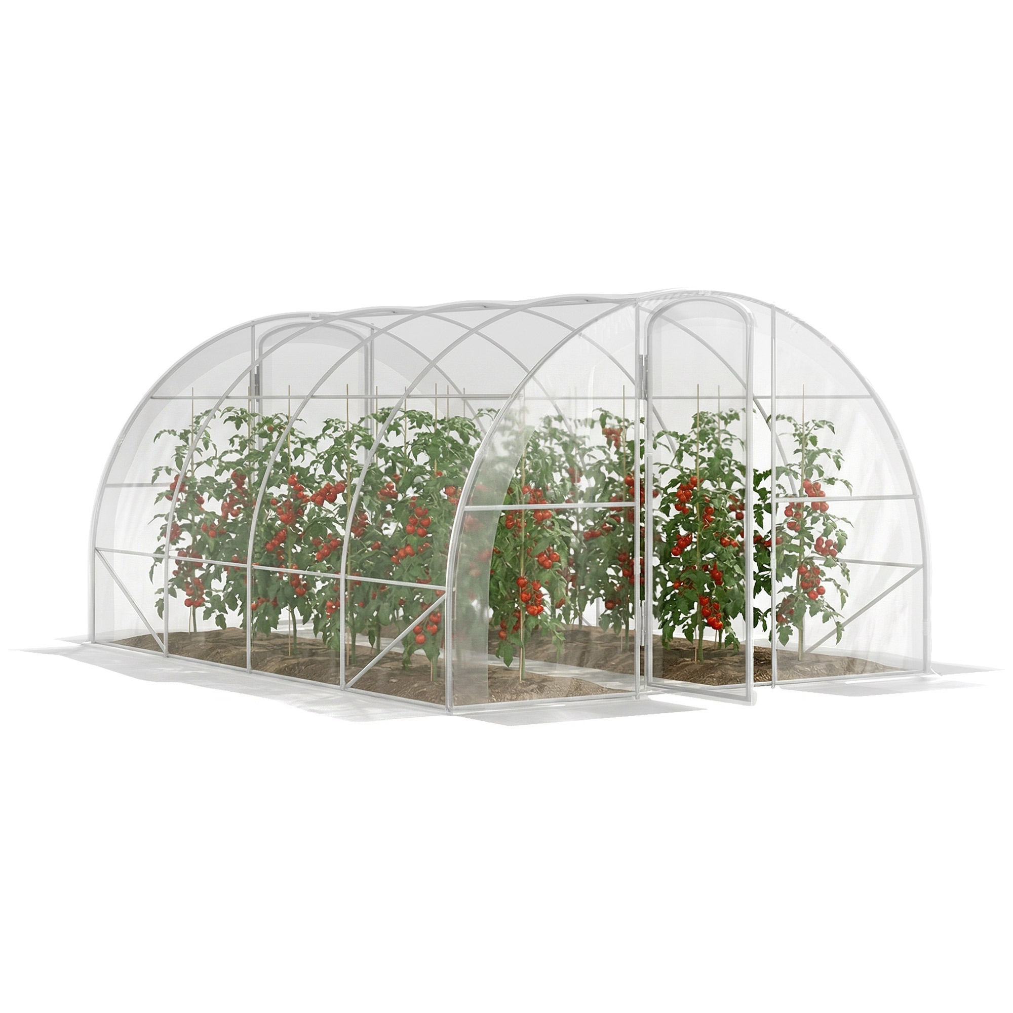 4 X 3 X 2 M Großes Tunnelgewächshaus Mit 2 Türen, Gartengewächshaus Mit Abgerundetem Dach Für Den Pflanzenanbau, Transparent