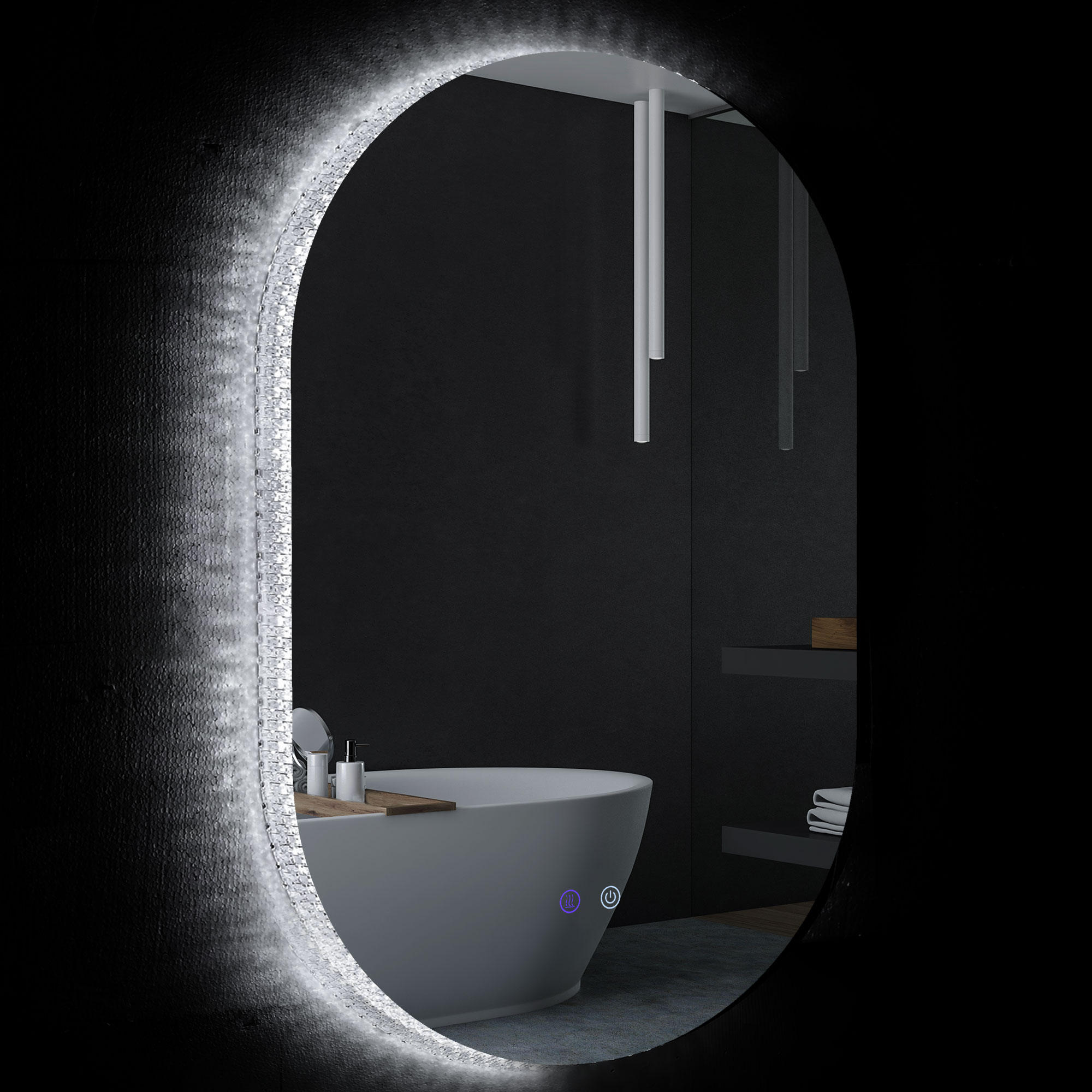 Antibeschlag-led-badezimmerspiegel Mit Einstellbarer Helligkeit, Glas Und Aluminium, 81 X 51 X 4,5 Cm