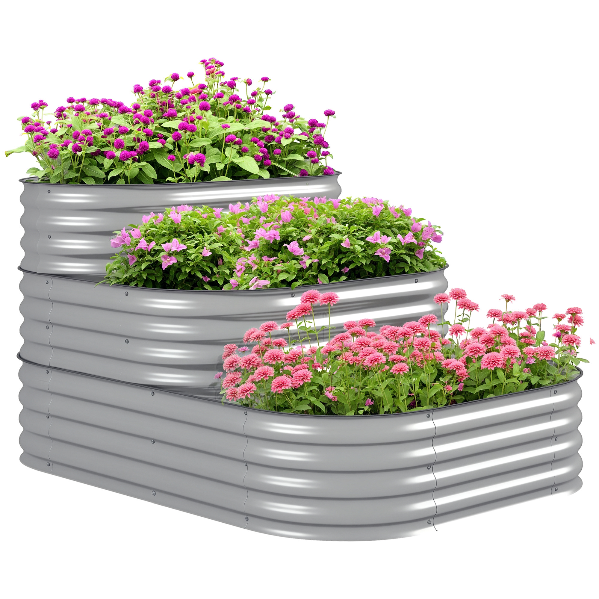 Hochbeet, Blumenständer Für Den Außenbereich, Blumenkasten, 3-stöckig, 158 Cm X 109 Cm X 82 Cm, Silber