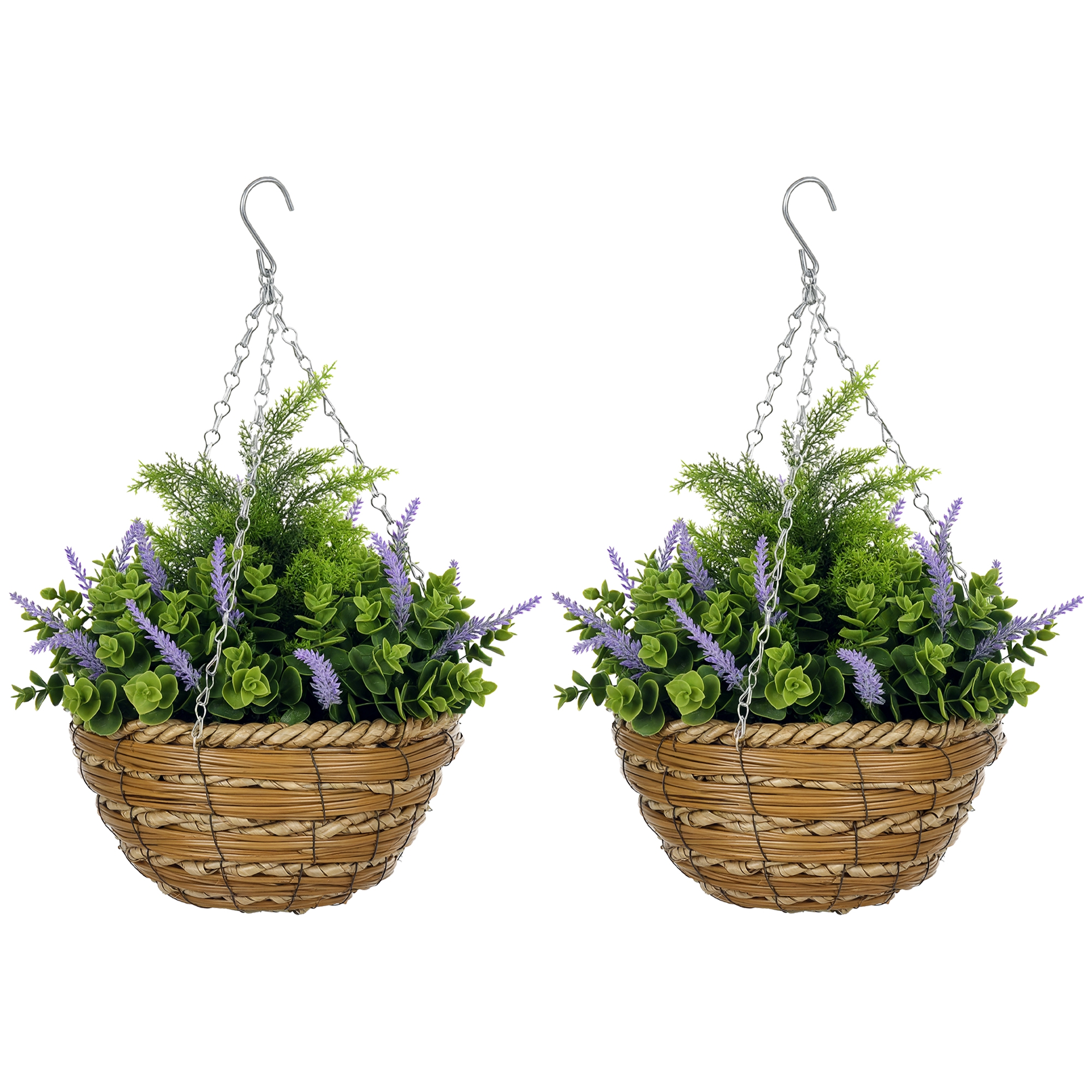Set Aus Zwei Künstlichen Lisianthus-hängeblumentöpfen – Lila
