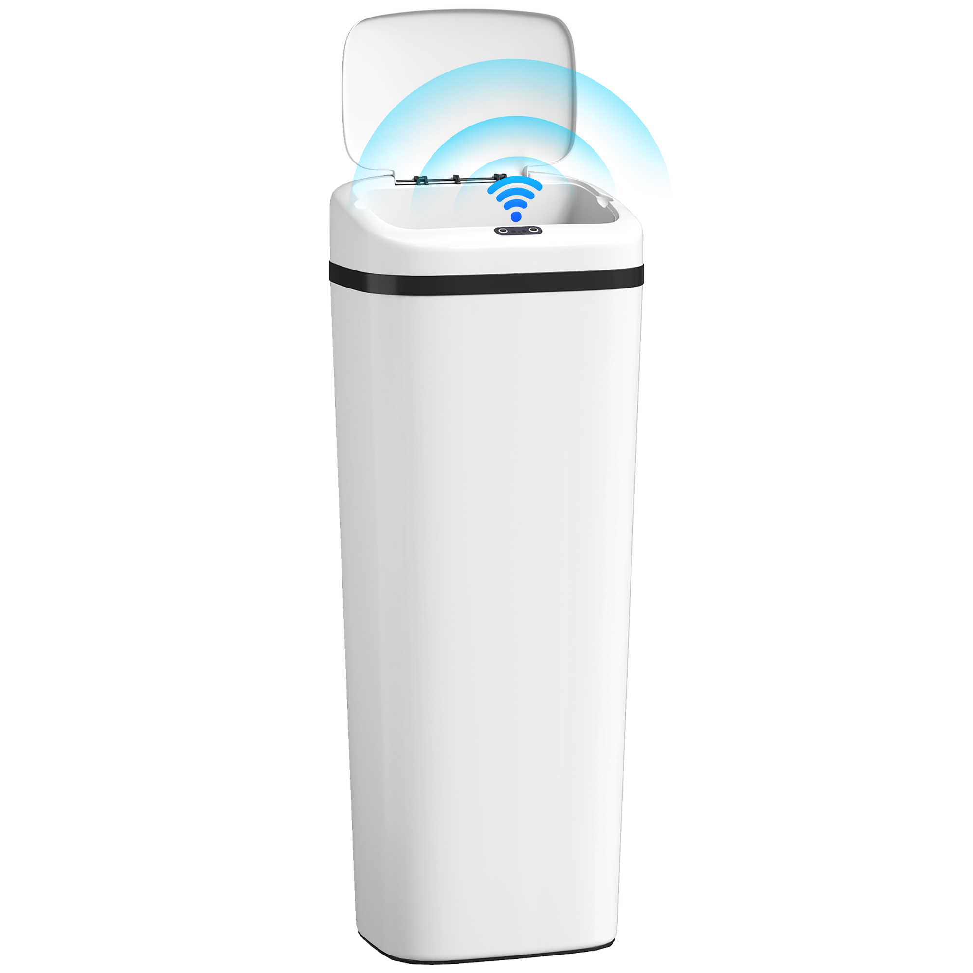 50-liter-küchenabfalleimer Aus Edelstahl, Schmal, Automatisch, Mit Infrarotsensor, Manuellem Modus, Fingerabdruckresistent, Weiß