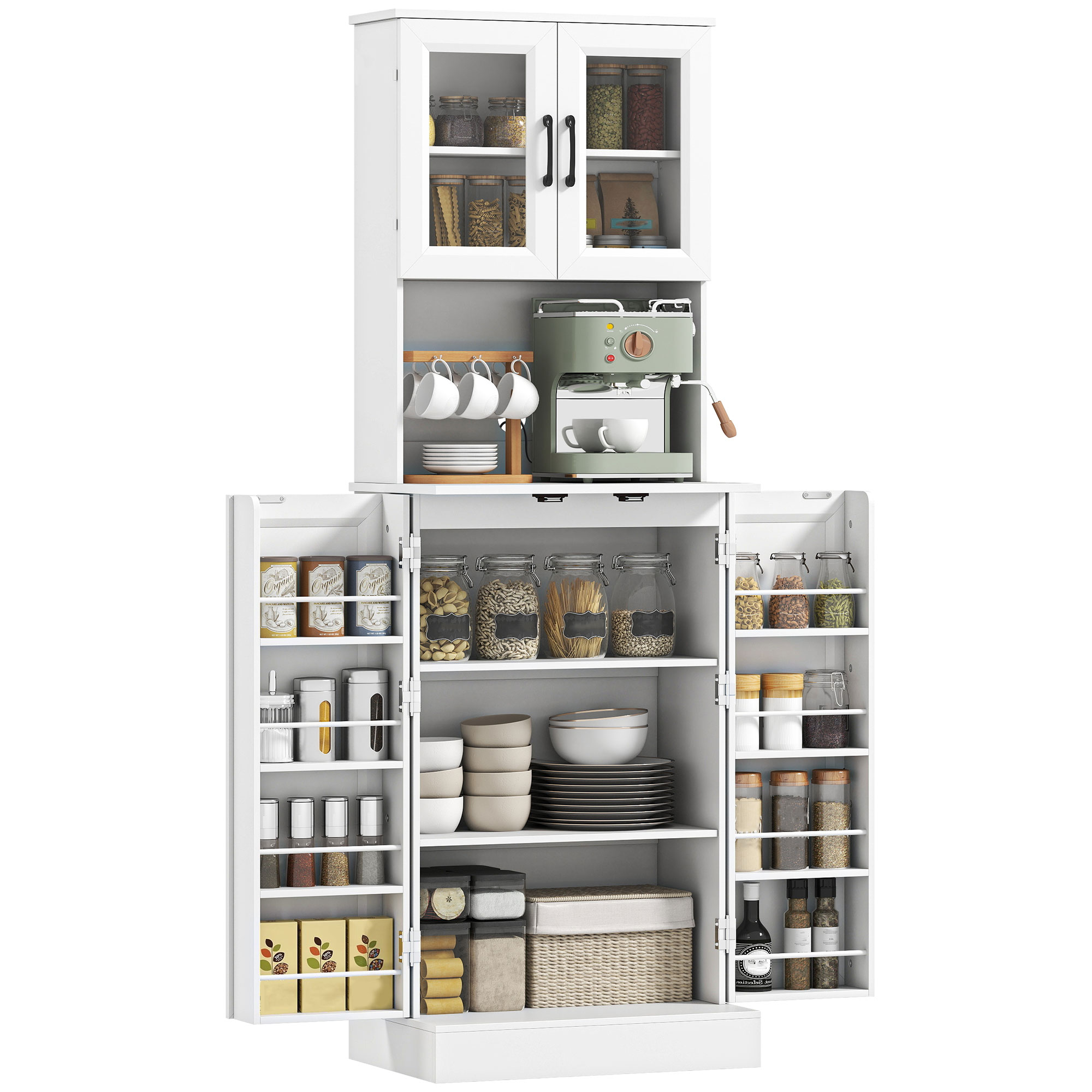 Küchenschrank, Verstellbarer Einlegeboden, Arbeitsplatte, Acryltüren, Kabelmanagement, Für Wohnzimmer, Küche, Esszimmer, Mdf, Weiß