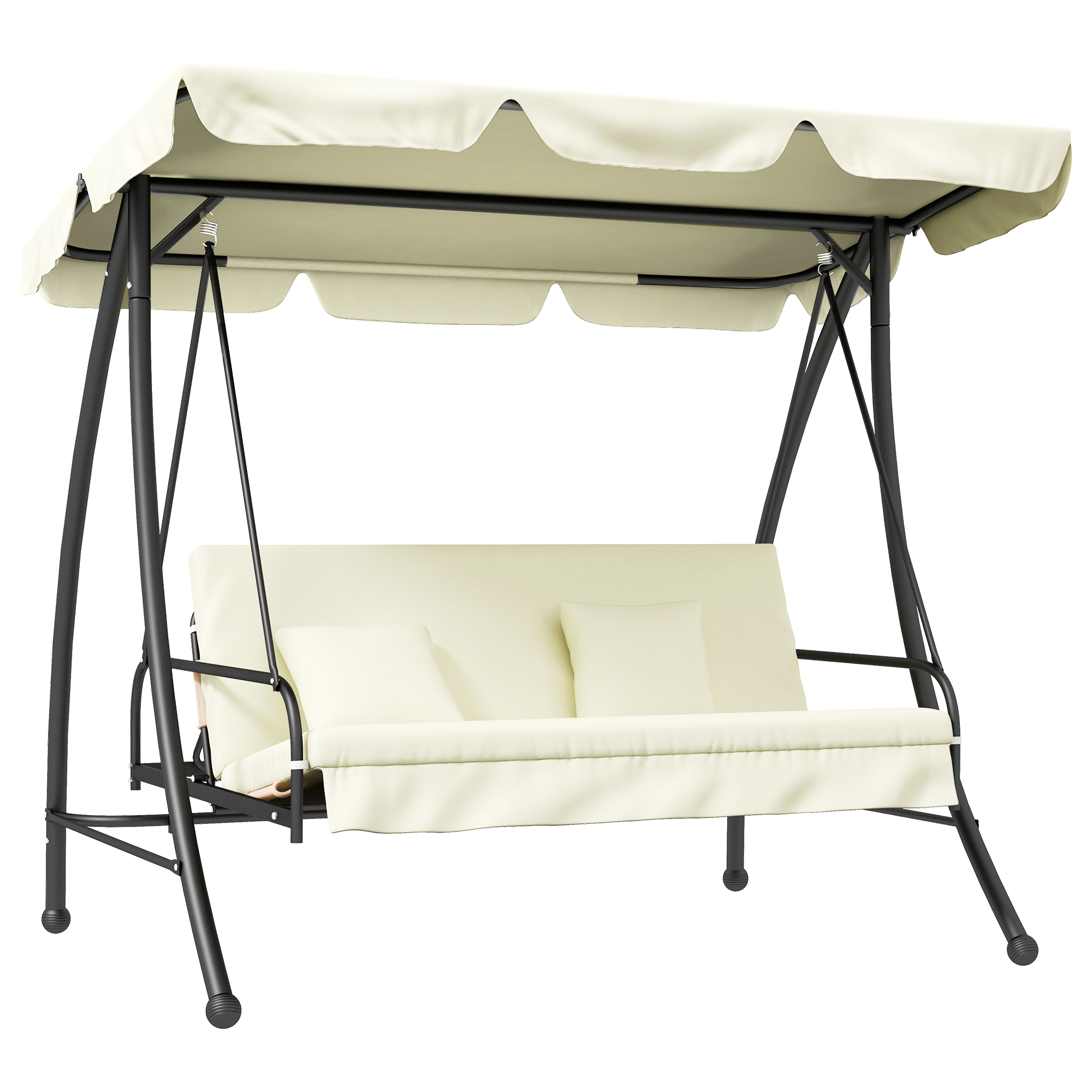 Hollywood-schaukelbank, 3-sitzer, Metall Und Polyester, 200 X 125 X 170 Cm, Weiß