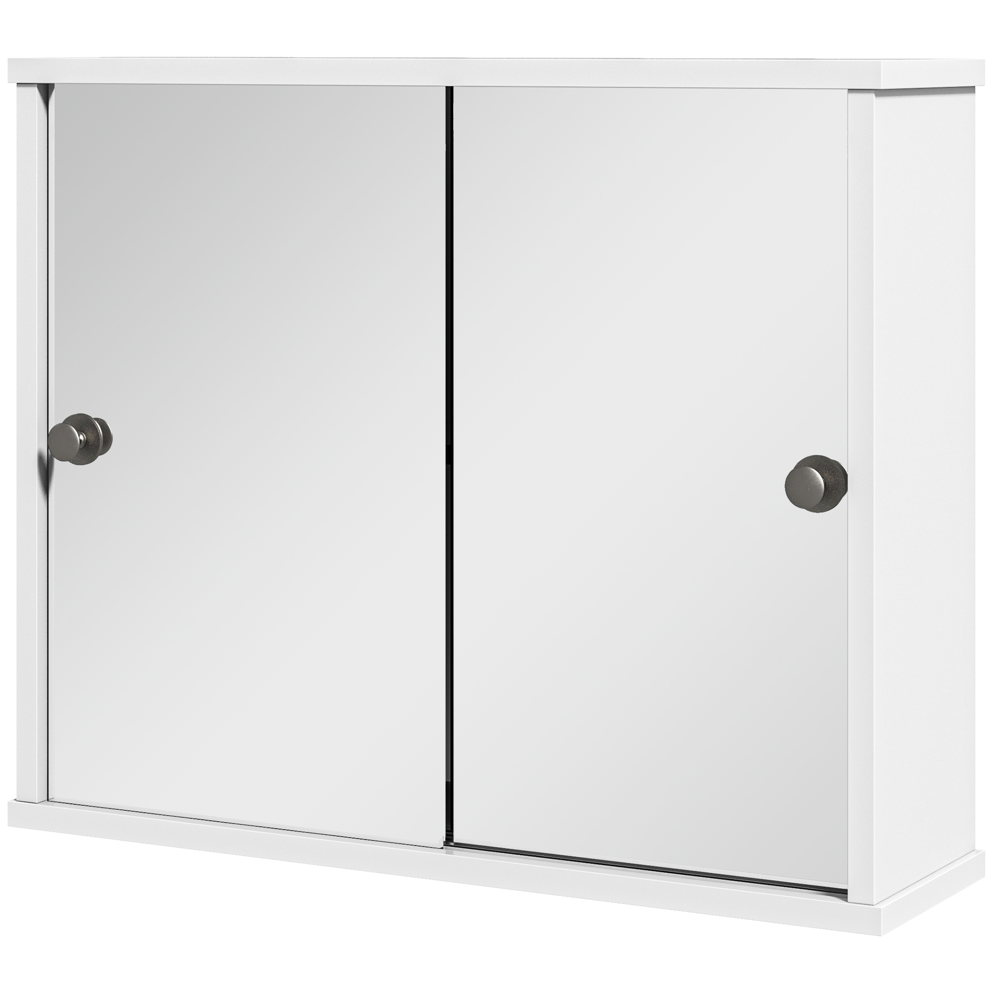 Wandhängender Badezimmerschrank Mit Spiegel, Verstellbarem Einlegeboden Und Doppelschiebetür Für Waschbecken, 55 X 15 X 45 Cm, Hochglanzweiß
