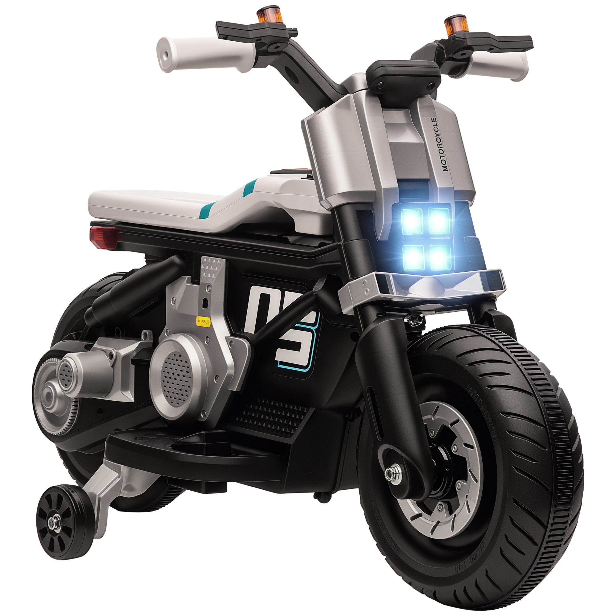 Elektrisches Kindermotorrad Mit Scheinwerfern, Musik, Hupe, Geschwindigkeit 3 Km/h, Für Kinder Von 3 Bis 5 Jahren, 86 X 44 X 58 Cm, Schwarz-weiß