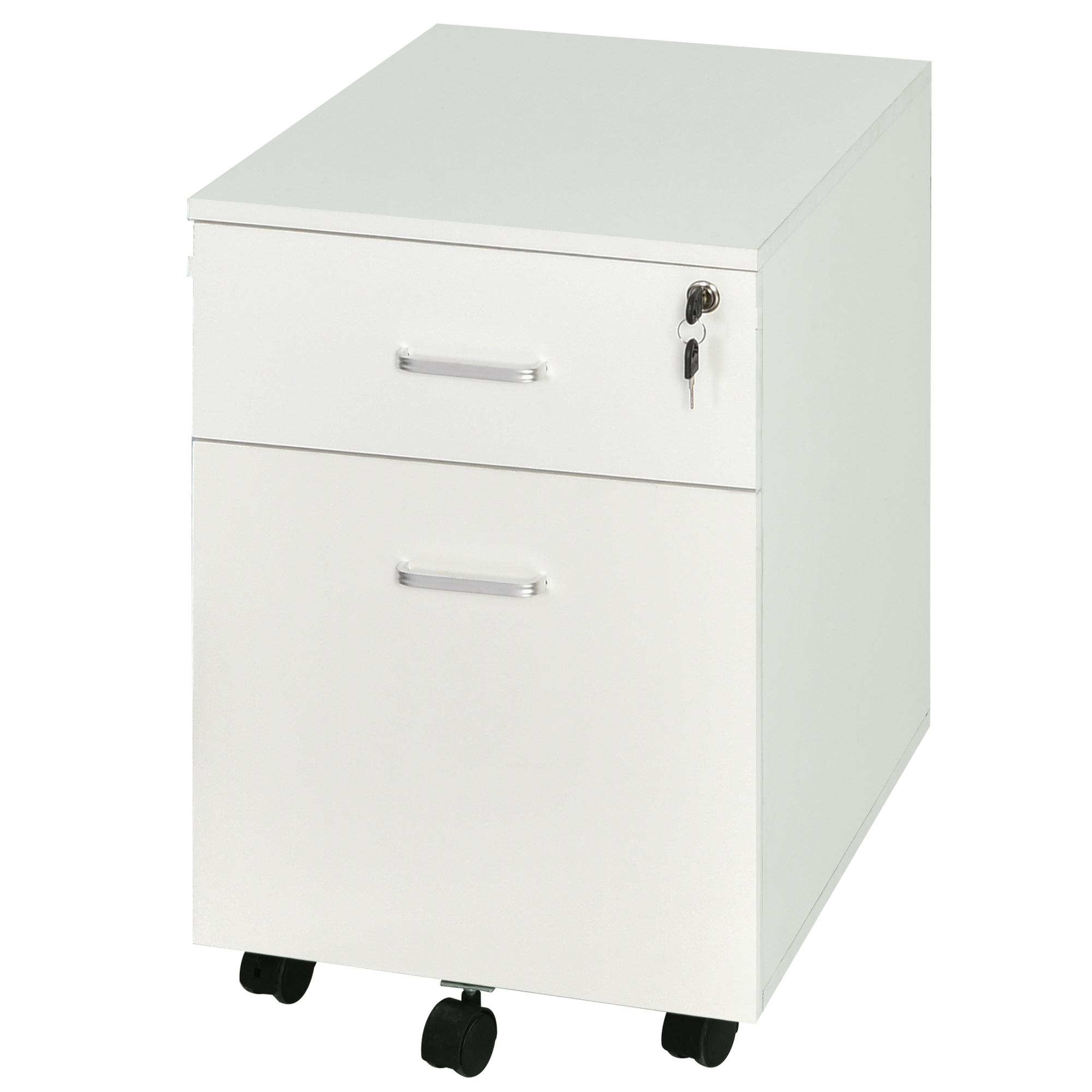 Rollbarer Büro-aktenschrank, 2 Schubladen Für A4-dokumente, Abschließbar, 40 X 49 X 58 Cm, Weiß