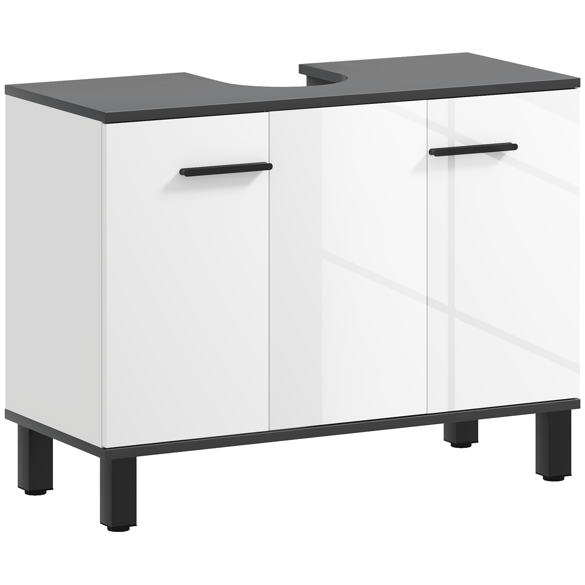 Badezimmerschrank Mit Zwei Türen Und Verstellbarem Einlegeboden, 80 X 34 X 60 Cm, Hochglanzweiß