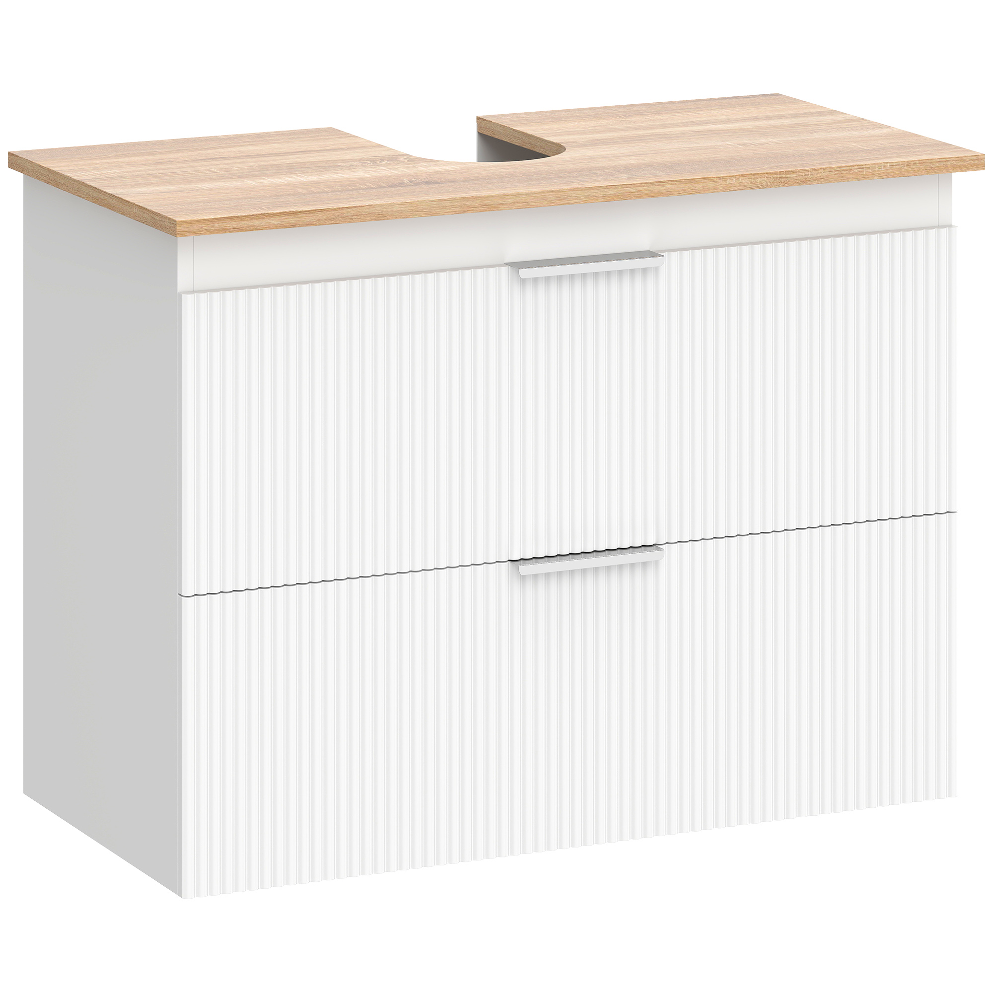 Waschtischunterschrank, 80 Cm Breit, Mit Zwei Großen Schubladen Für Waschbecken, Mit Oder Ohne Sockel, Weiß