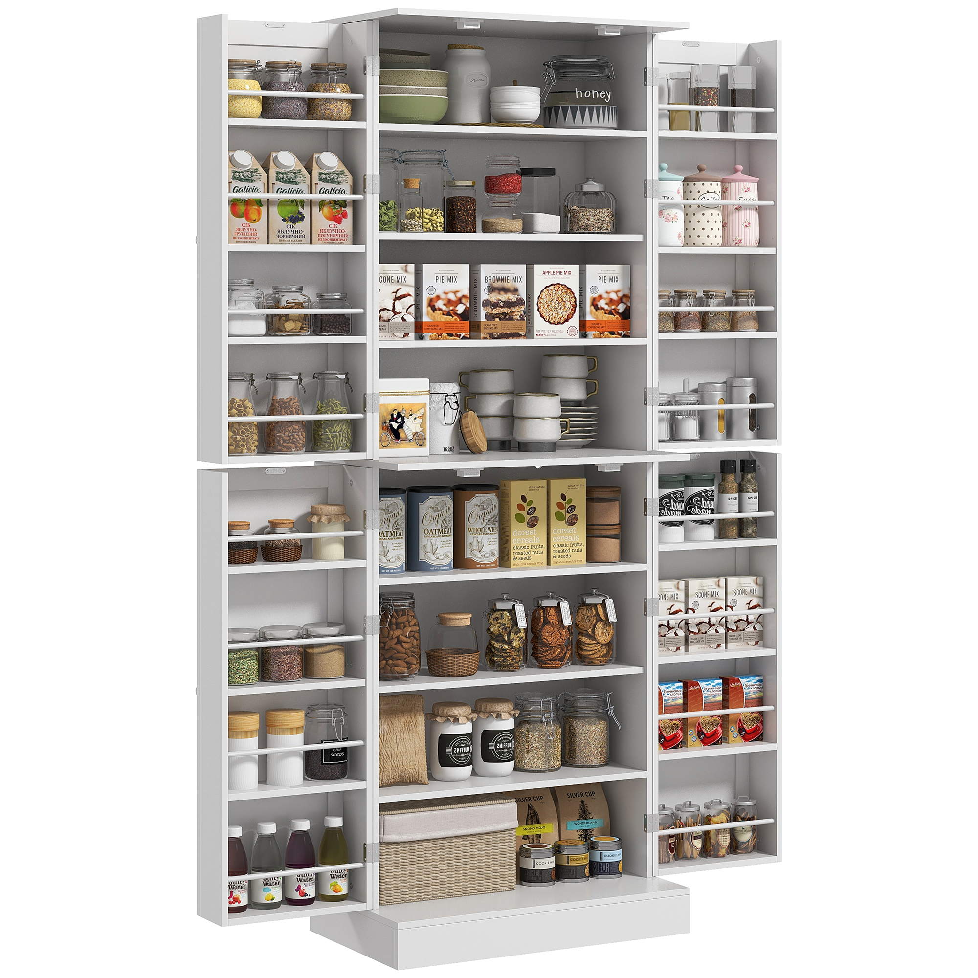 Küchenschrank Mit 4 Türen Und Verstellbaren Einlegeböden, Ideal Für Das Wohn- Oder Esszimmer, Weiß.