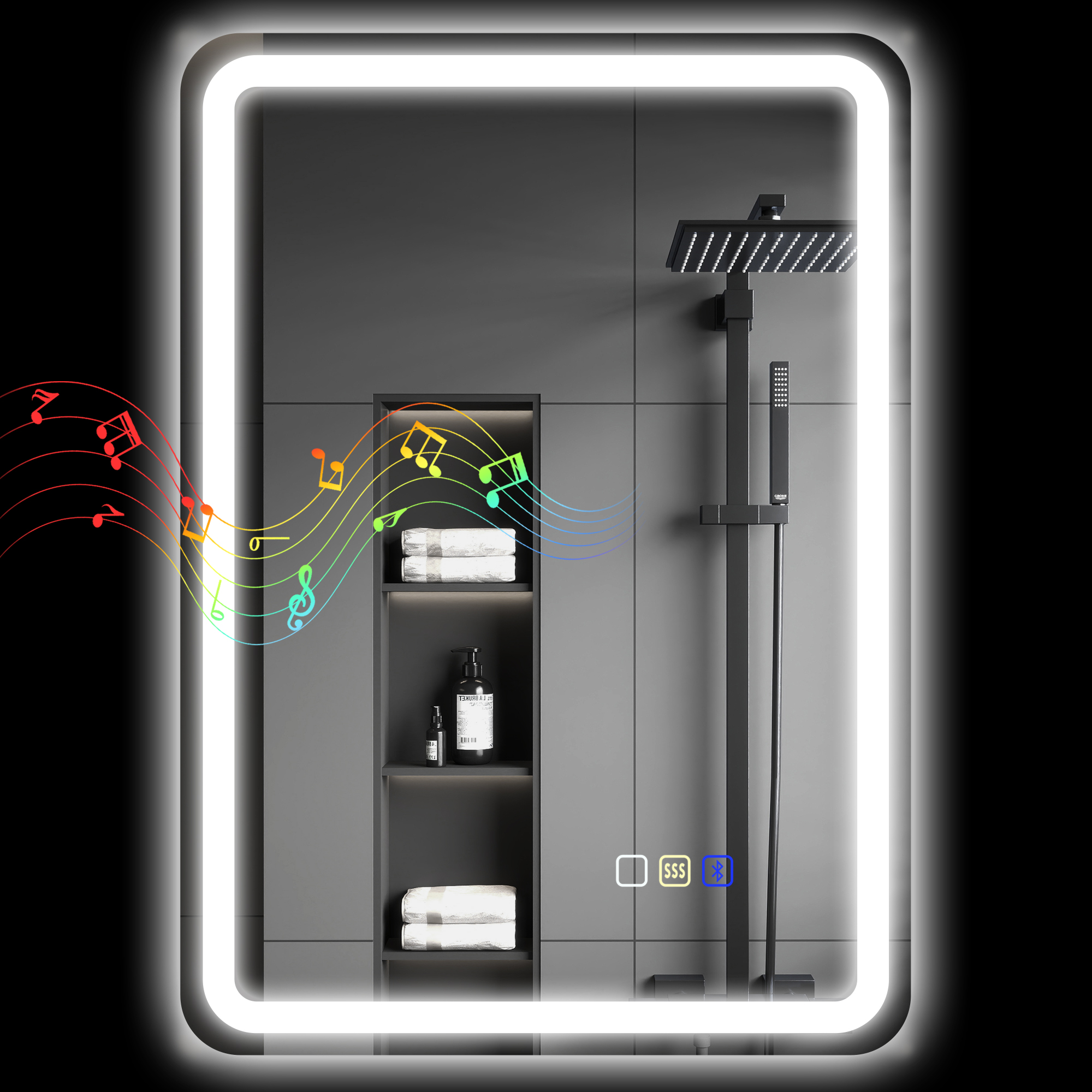 Led-badezimmerspiegel Mit Bluetooth, Einstellbarer Beleuchtung Und Memory-funktion, Gehärtetes Glas, 70 X 50 X 3,5 Cm