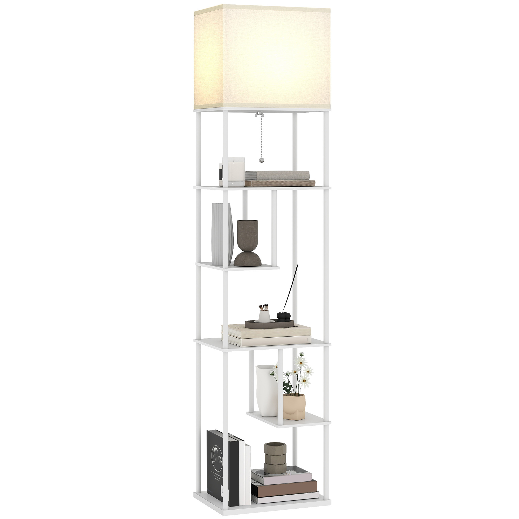 Stehlampe Mit Ablagen, Einstellbarer Helligkeit Und Farbtemperatur, Ideal Für Schlafzimmer, Büro Oder Wohnzimmer, Weiß.
