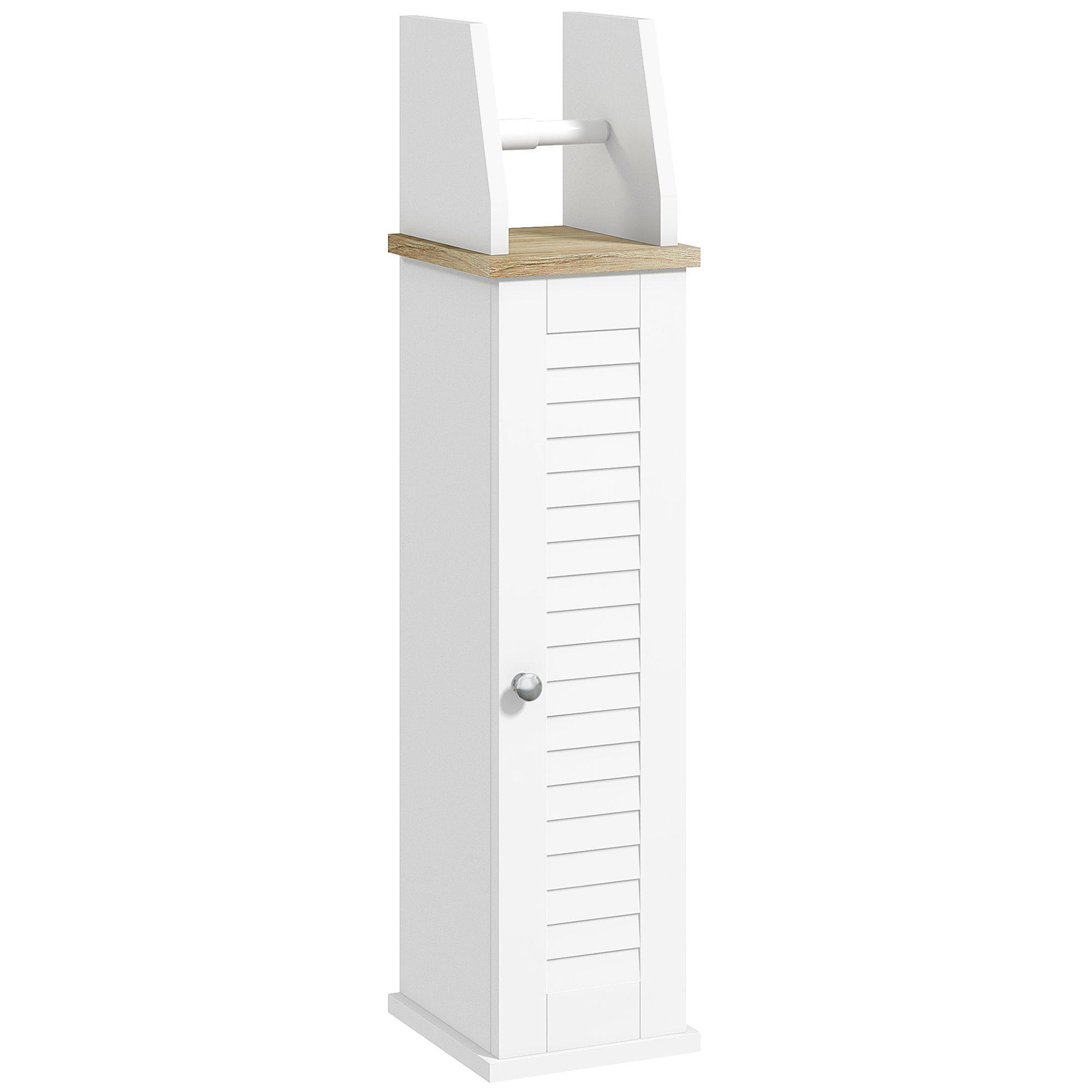 Platzsparender Badezimmerschrank Mit Toilettenpapierhalter Und Verstellbarem Einlegeboden, 18 X 20 X 80 Cm, Weiß