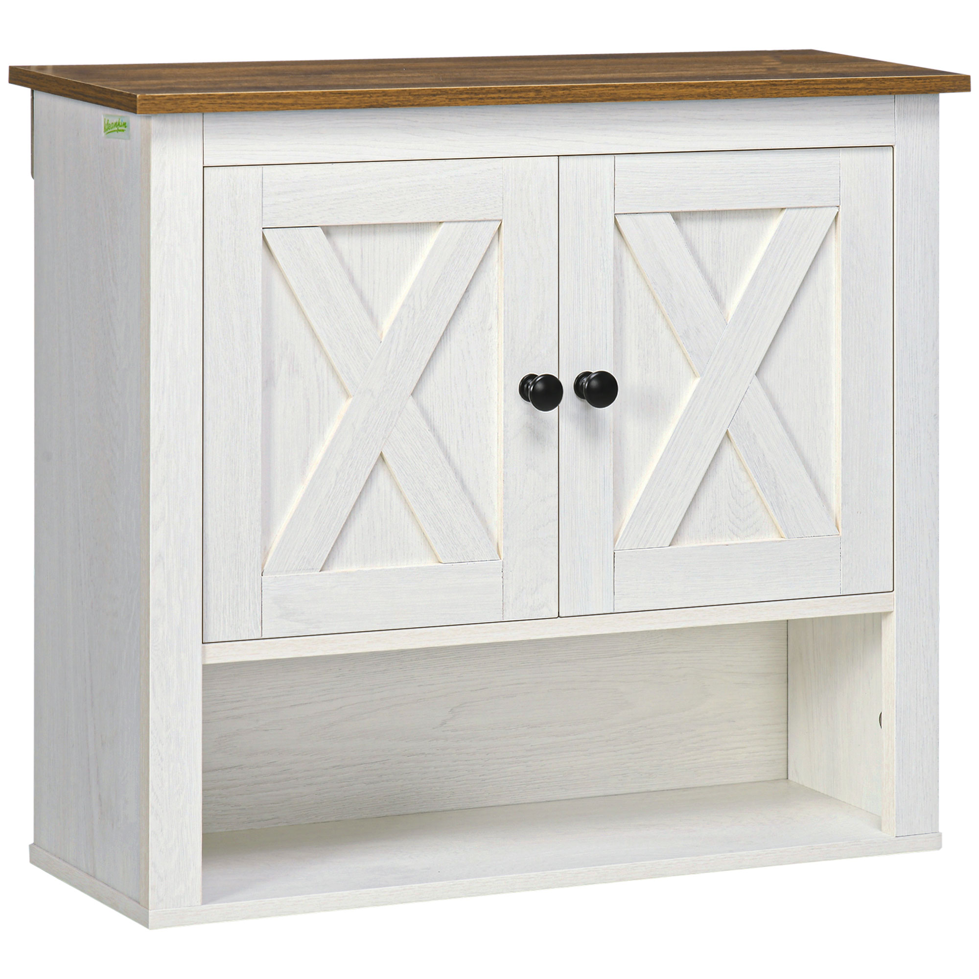 Wandhängender Badezimmerschrank, Waschtischunterschrank Mit 2 Türen Und Ablagefächern, 60 X 19,5 X 52,5 Cm, Weiß