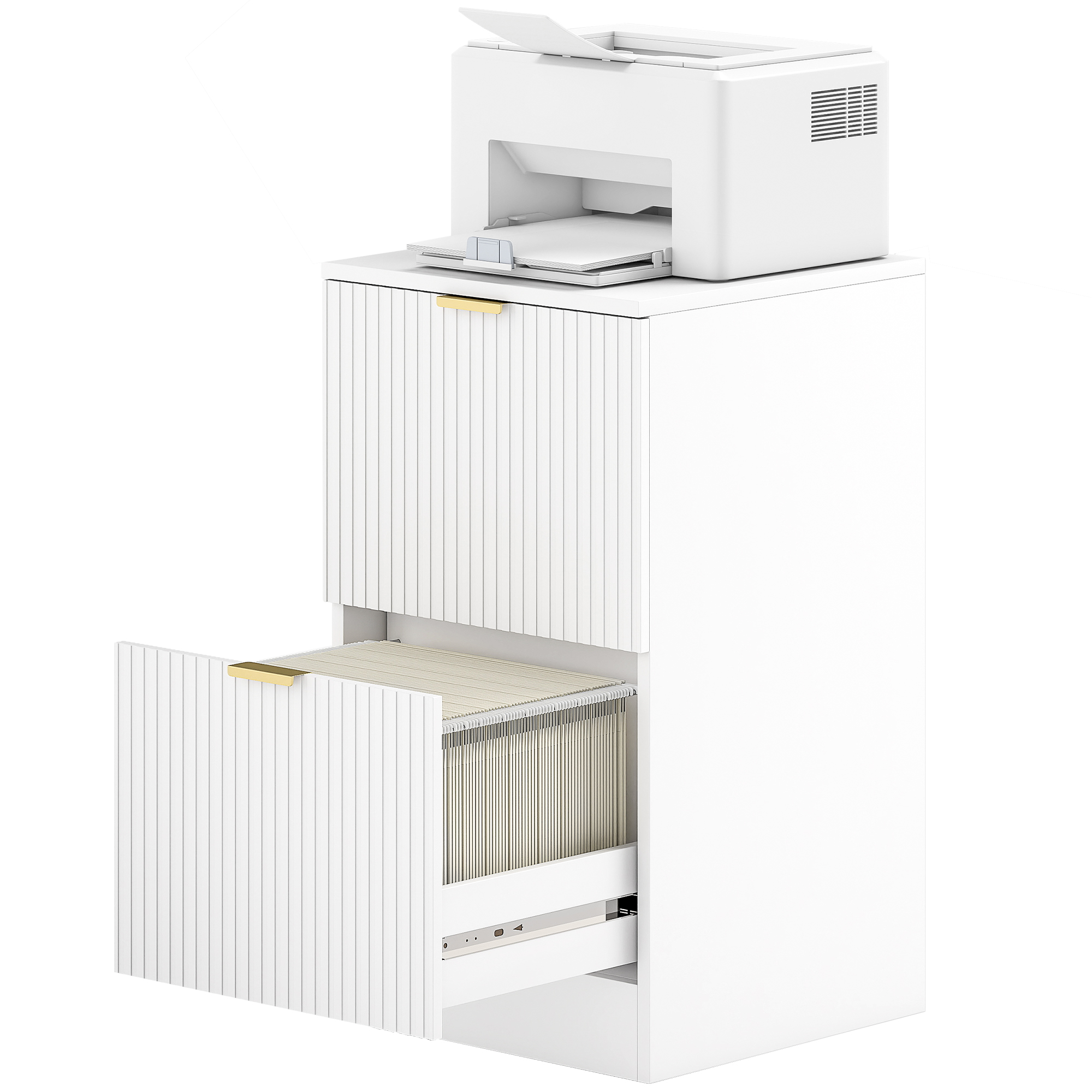 Büro-aktenschrank Mit 2 Schubladen, Geriffelten Fronten, Für A4- Oder Letter-dokumente, 40 X 40 X 71 Cm, Weiß