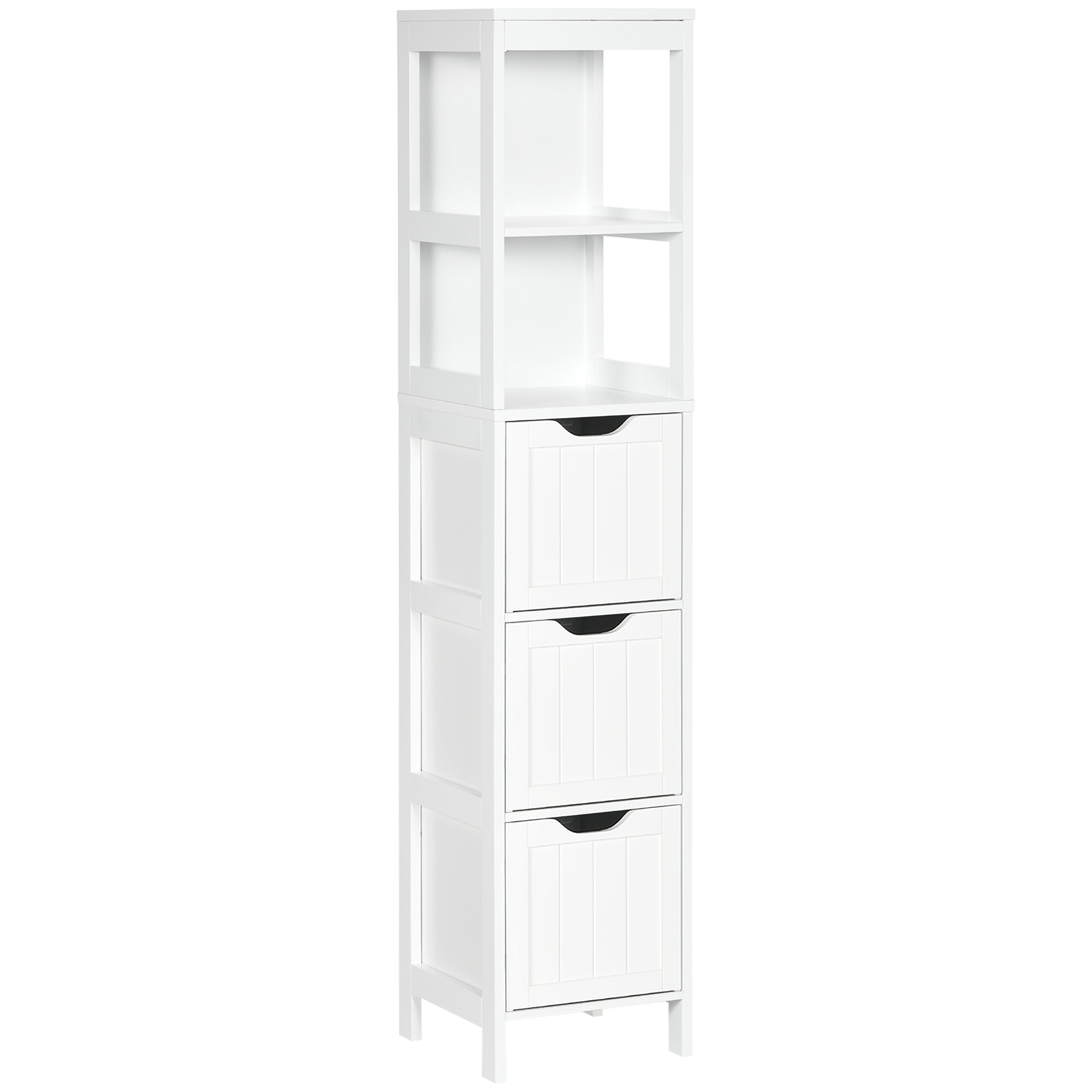 Hoher, Schmaler Badezimmerschrank Mit 3 Schubladen Und 2 Offenen Regalfächern, Modernes Design, 30 X 30 X 141,6 Cm, Weiß