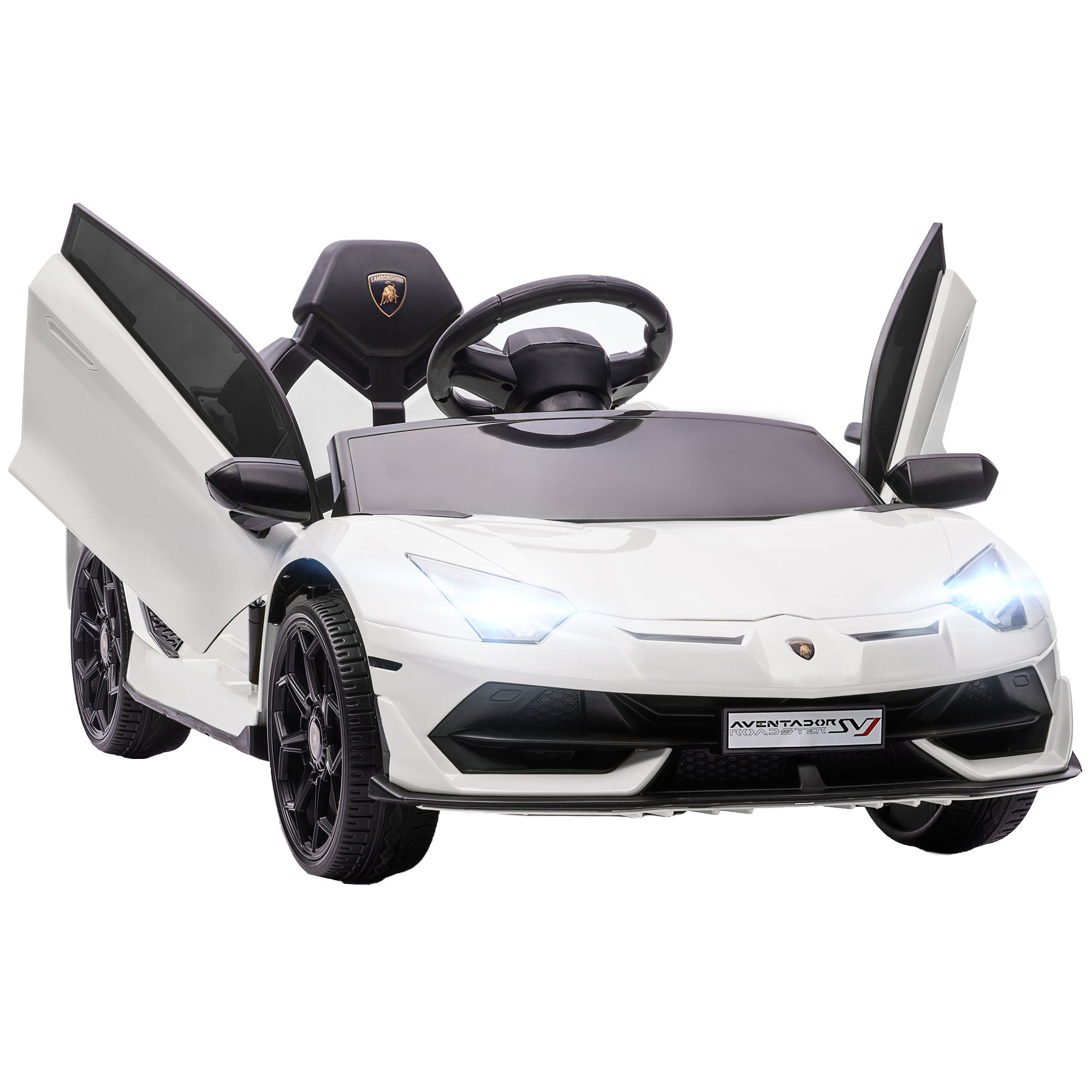 Lizenziertes Lamborghini-elektroauto, 12 V, Für Kinder, Mit Hupe Und Fernbedienung, 107,5 X 63 X 42 Cm, Weiß
