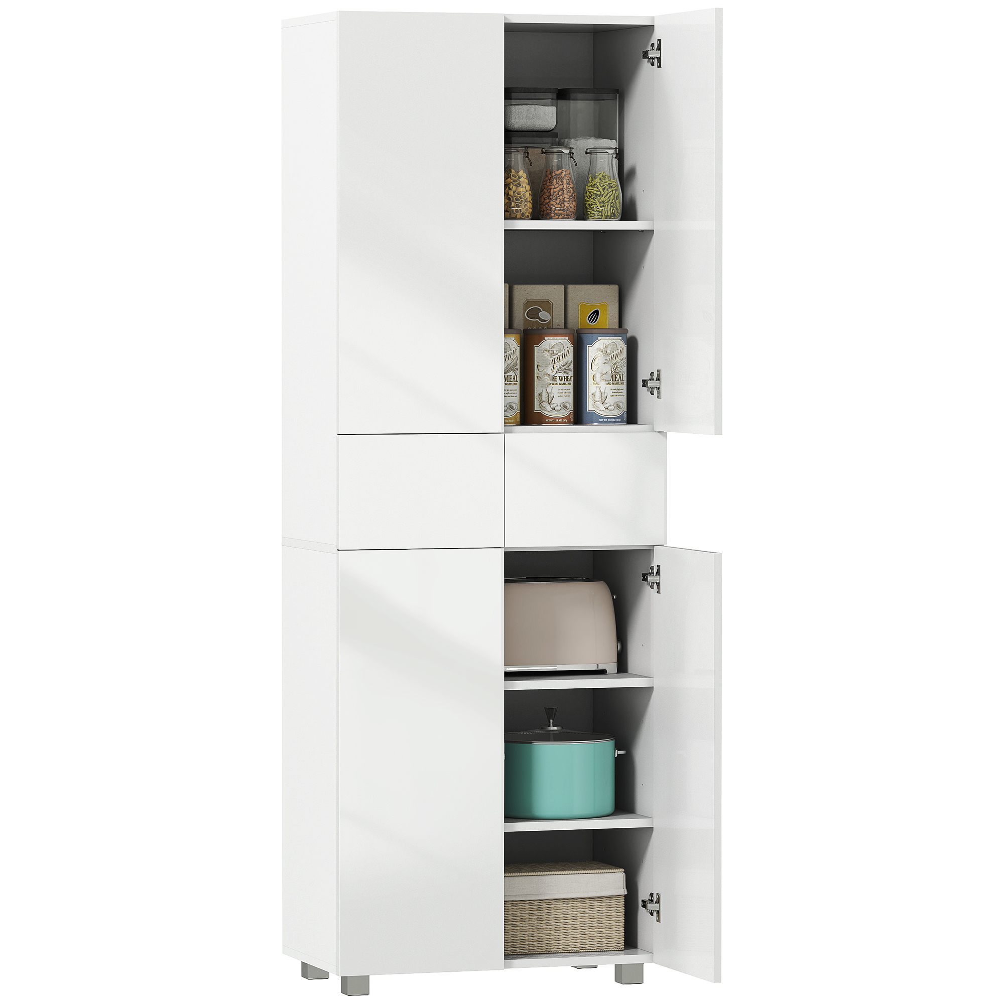 Küchen-sideboard, Beistellschrank Mit 4 Türen, 2 Schubladen Und Verstellbaren Einlegeböden, 60 X 35 X 170 Cm, Weiß