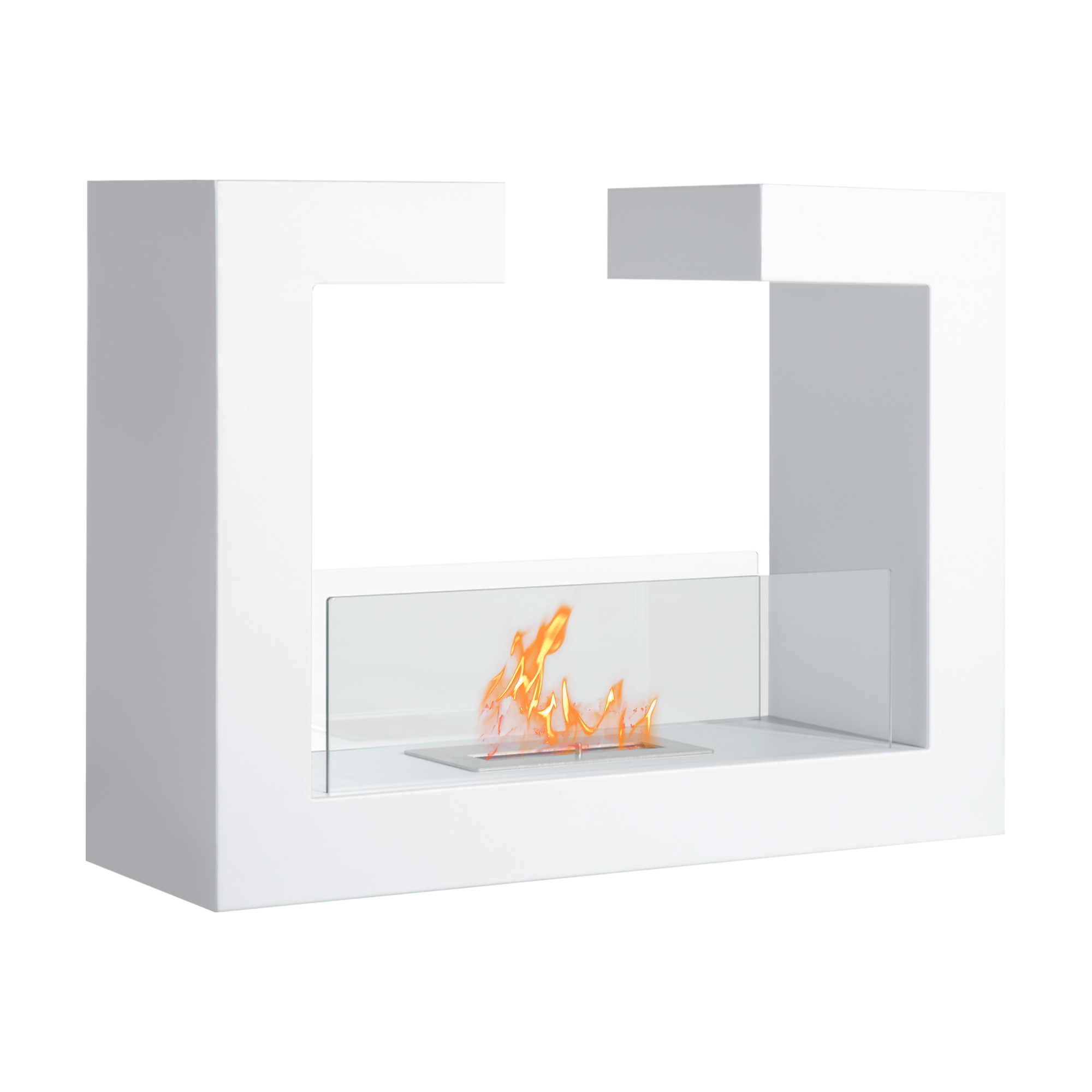 2000-w-bioethanol-tischkamin Aus Geruchlosem Edelstahl Mit Glastür, 78 X 25 X 58 Cm, Weiß