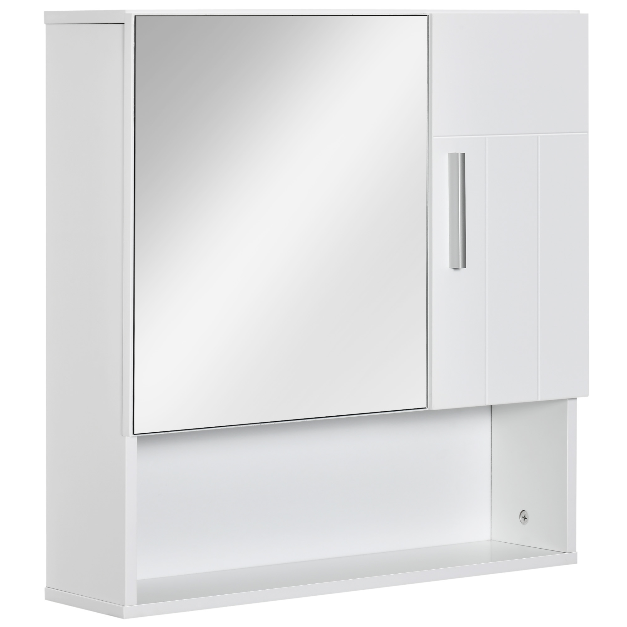 Badezimmerschrank Mit Spiegel, Wandhängender Wc-schrank Mit 2 Türen Und 2 Verstellbaren Einlegeböden, 54 X 15,2 X 55,3 Cm, Weiß