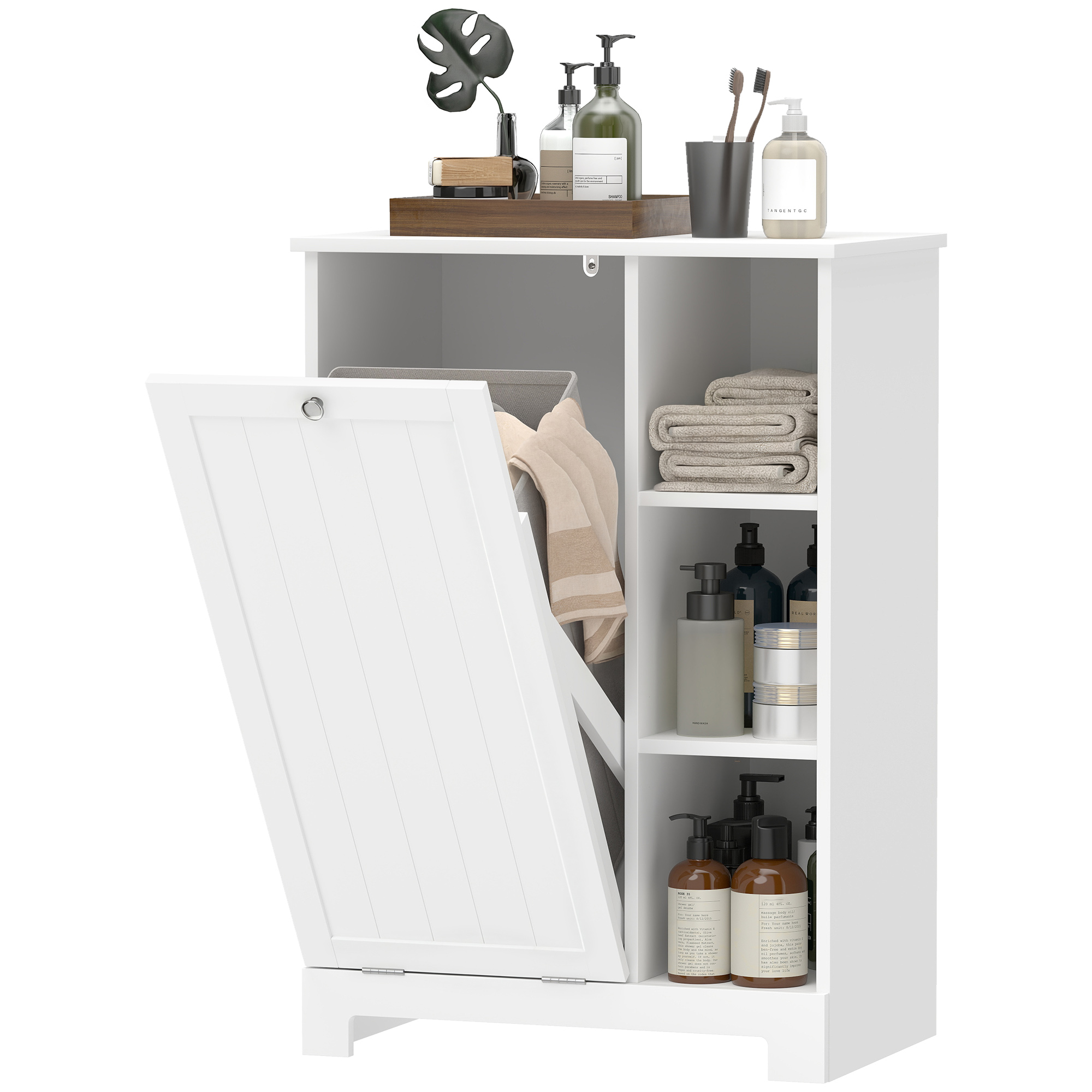 Badezimmerschrank Mit Herausnehmbarem Wäschekorb, Verstellbarem Einlegeboden Und Fächern, 60 X 38 X 86 Cm, Weiß