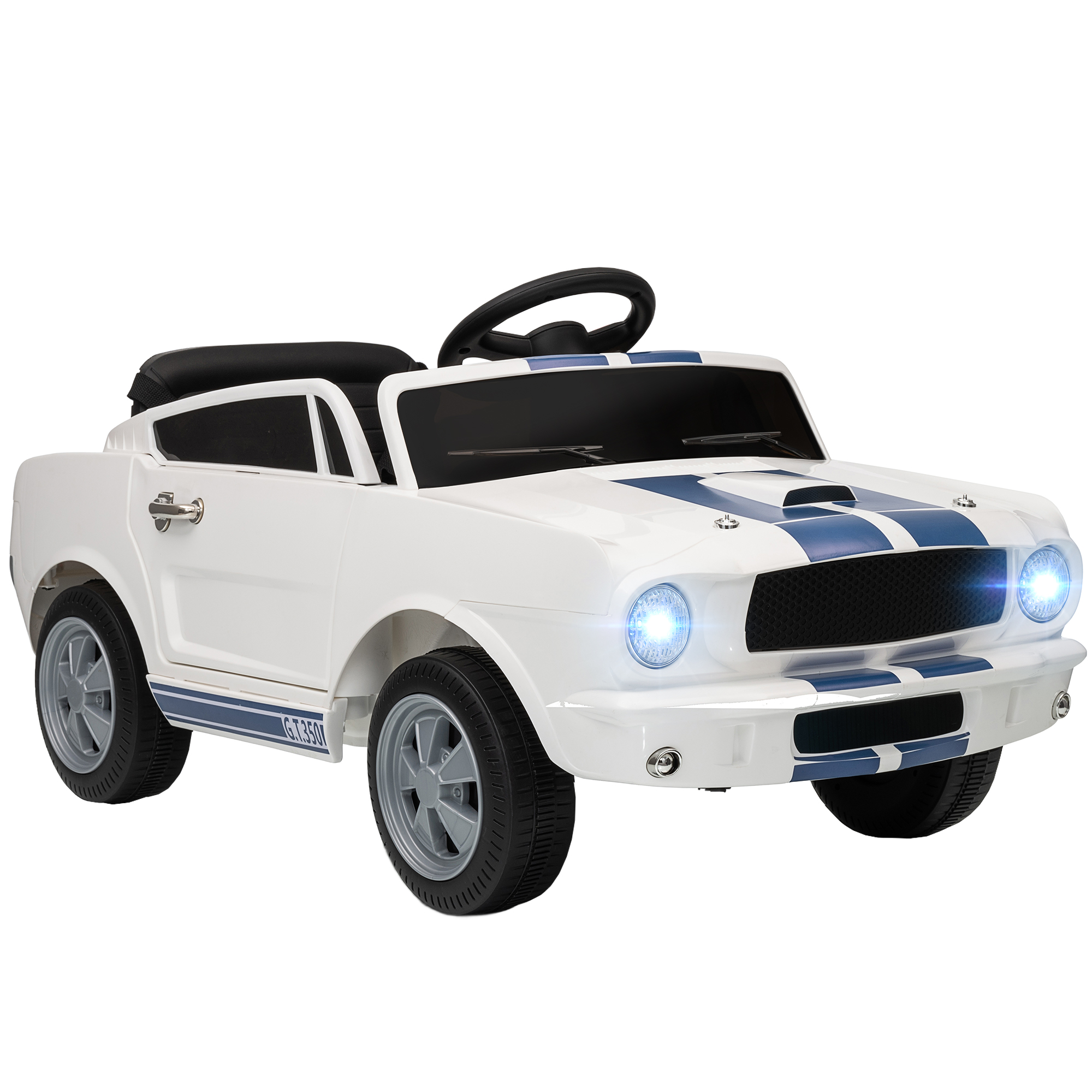 12-v-elektroauto Für Kinder Mit 2,4-ghz-fernbedienung, 2 Motoren, Hupe, Led-beleuchtung, Musik, Weiß