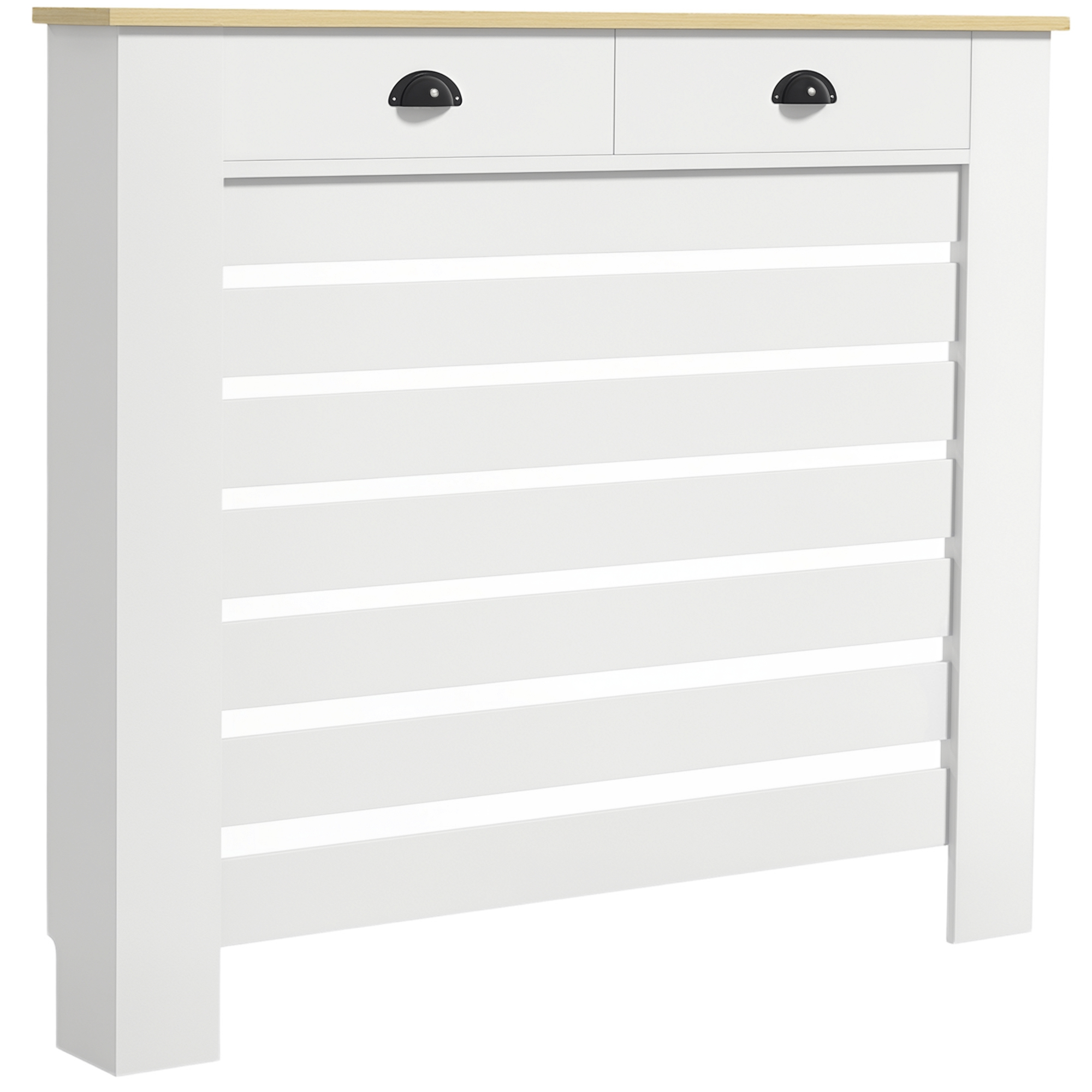 Heizkörperverkleidung Aus Mdf Mit 2 Schubladen, Ideal Für Wohnzimmer, Schlafzimmer Oder Flur, 111 X 19 X 95,5 Cm, Weiß