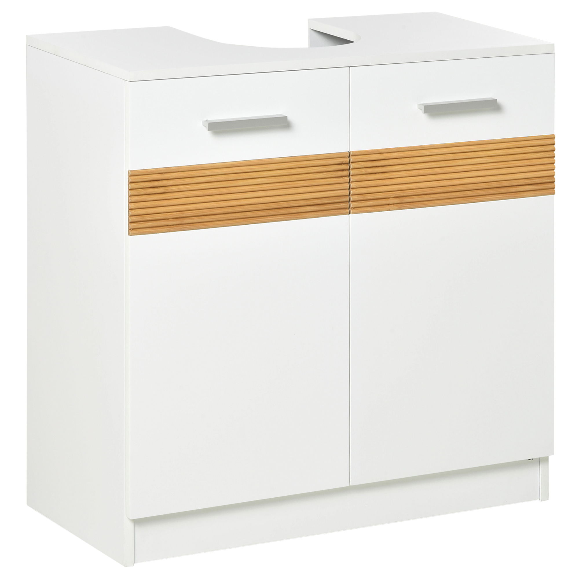 Waschtischunterschrank Aus Massivholz Mit 2 Türen Und Einlegeboden, Modernes Design, 60 X 30 X 60,5 Cm, Weiß