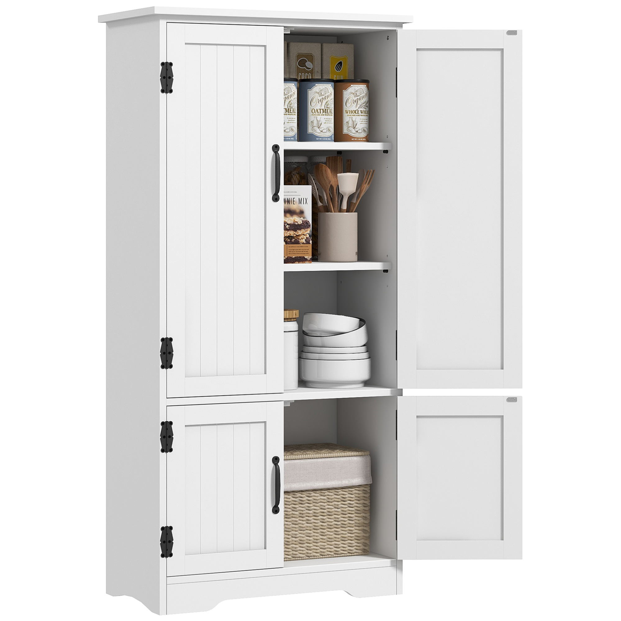 Hohes Küchen-sideboard, Beistellschrank Mit 4 Türen Und Verstellbaren Einlegeböden, 60 X 30 X 123 Cm, Weiß