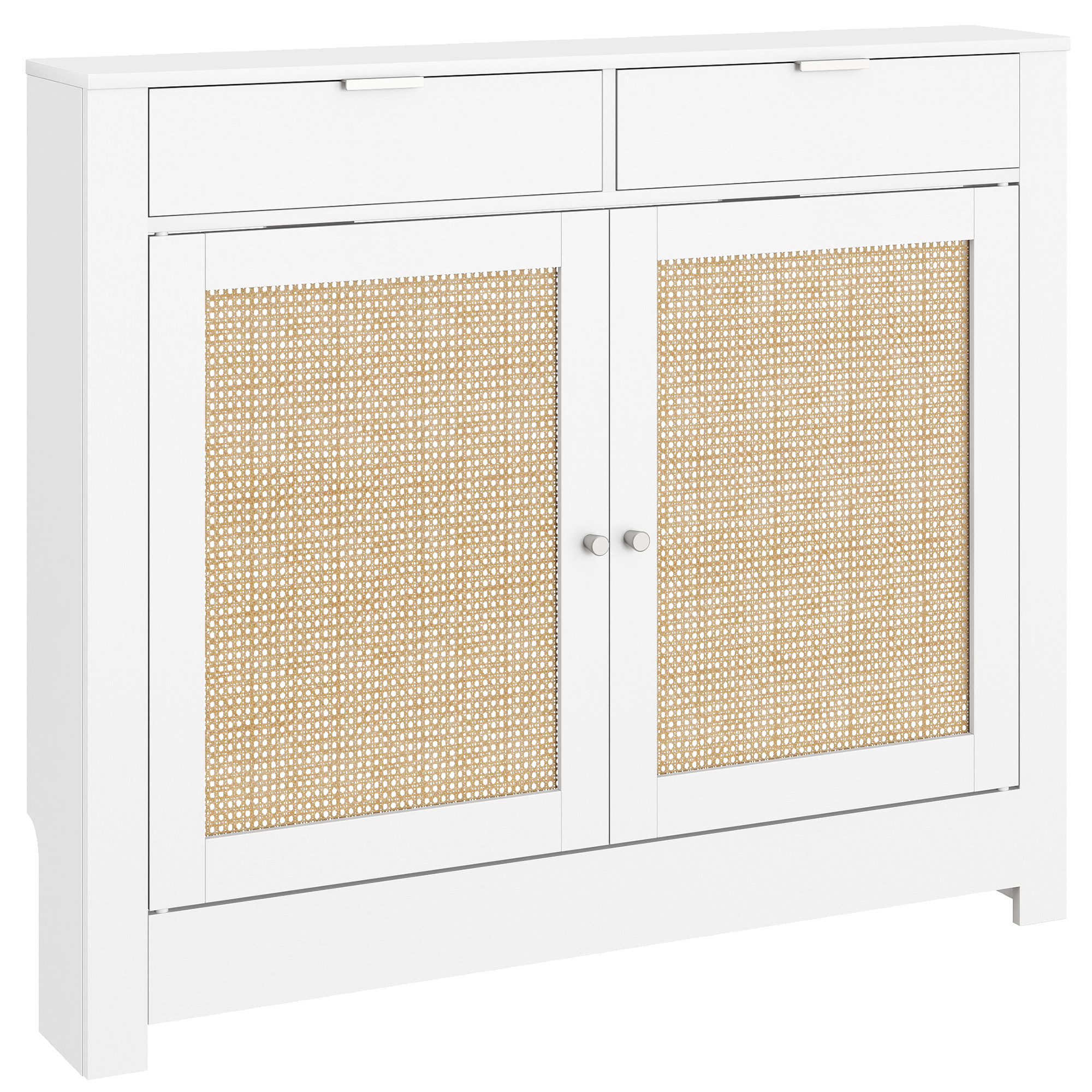 Heizkörperverkleidung Aus Rattan Mit Flügeltüren, 2 Fächer, Im Bohème-stil Für Wohn- Oder Schlafzimmer, Weiß