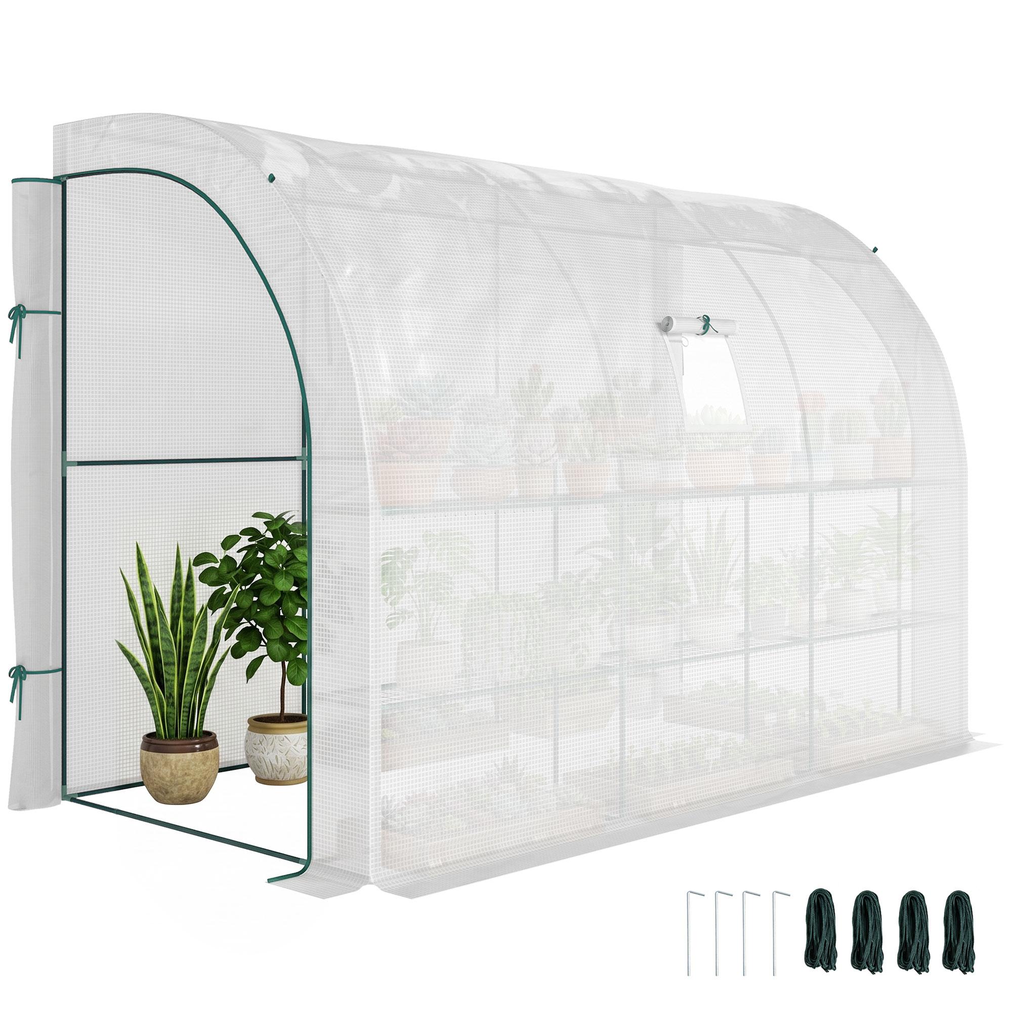 Weißes Gartengewächshaus Mit Uv-beständiger Kunststoffabdeckung, 3 Ebenen Und Reißverschlusstüren.