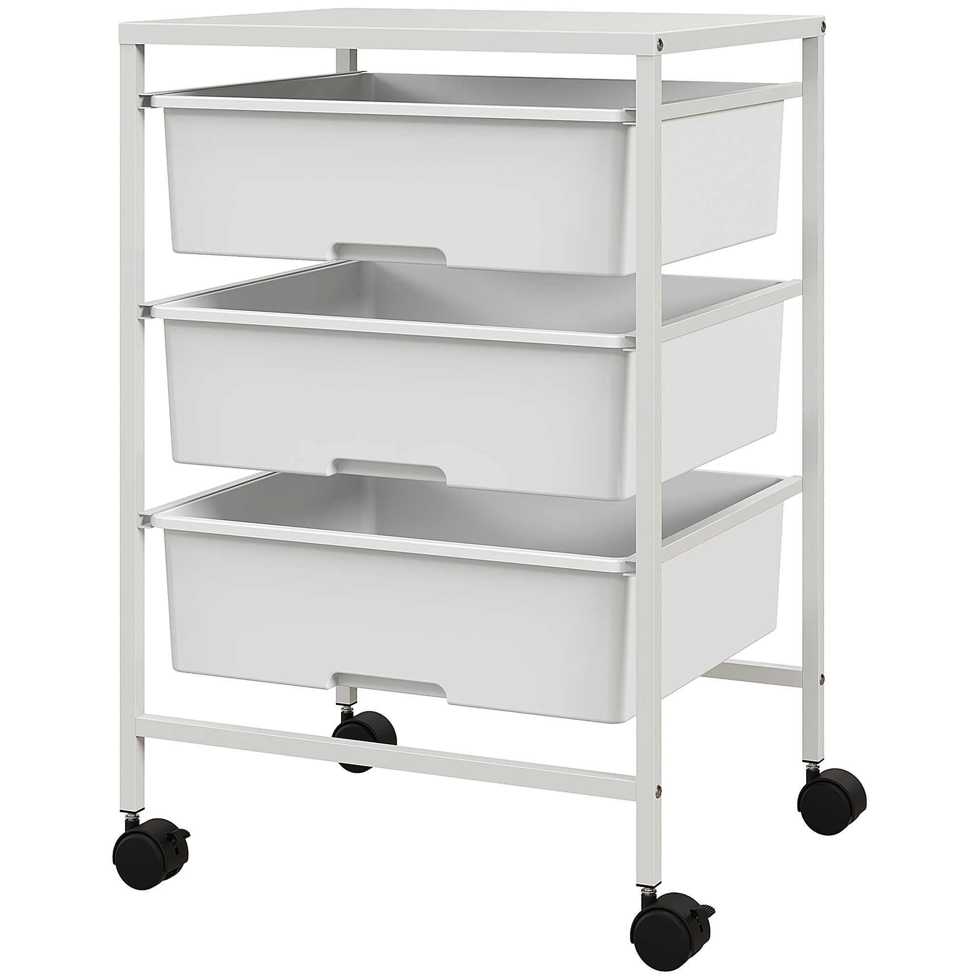 Beistelltisch Auf Rollen, 3 Transport- Und Aufbewahrungskörbe, Küchenwagen, 40,8 Cm (l) X 33,5 Cm (b) X 60,5 Cm (h), Weiß