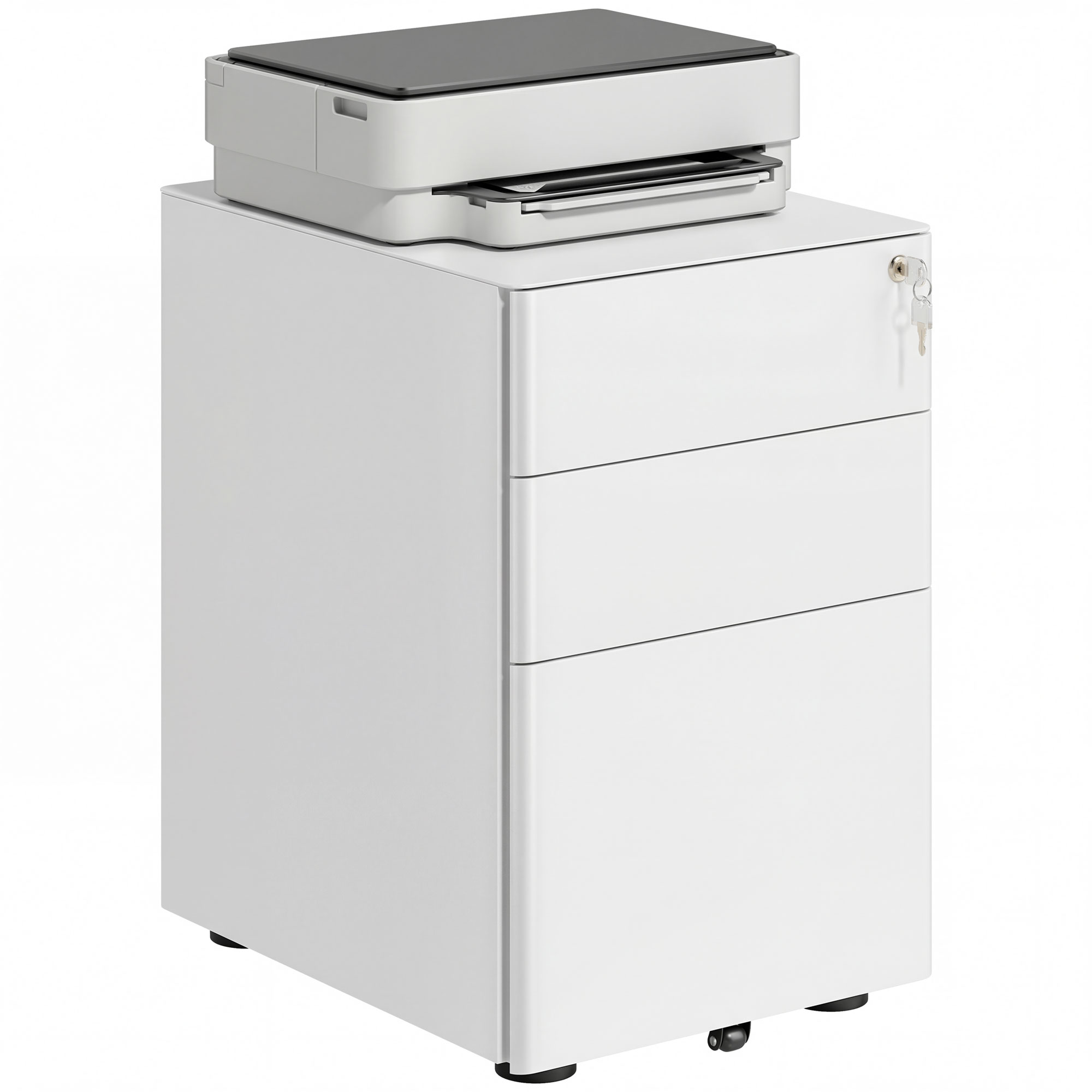 Mobiler, Abschließbarer Aktenschrank Mit 3 Schubladen Für Den Bürogebrauch, Inklusive Hängeregistratur Und Stifthalter, 39 X 48 X 59 Cm, Weiß