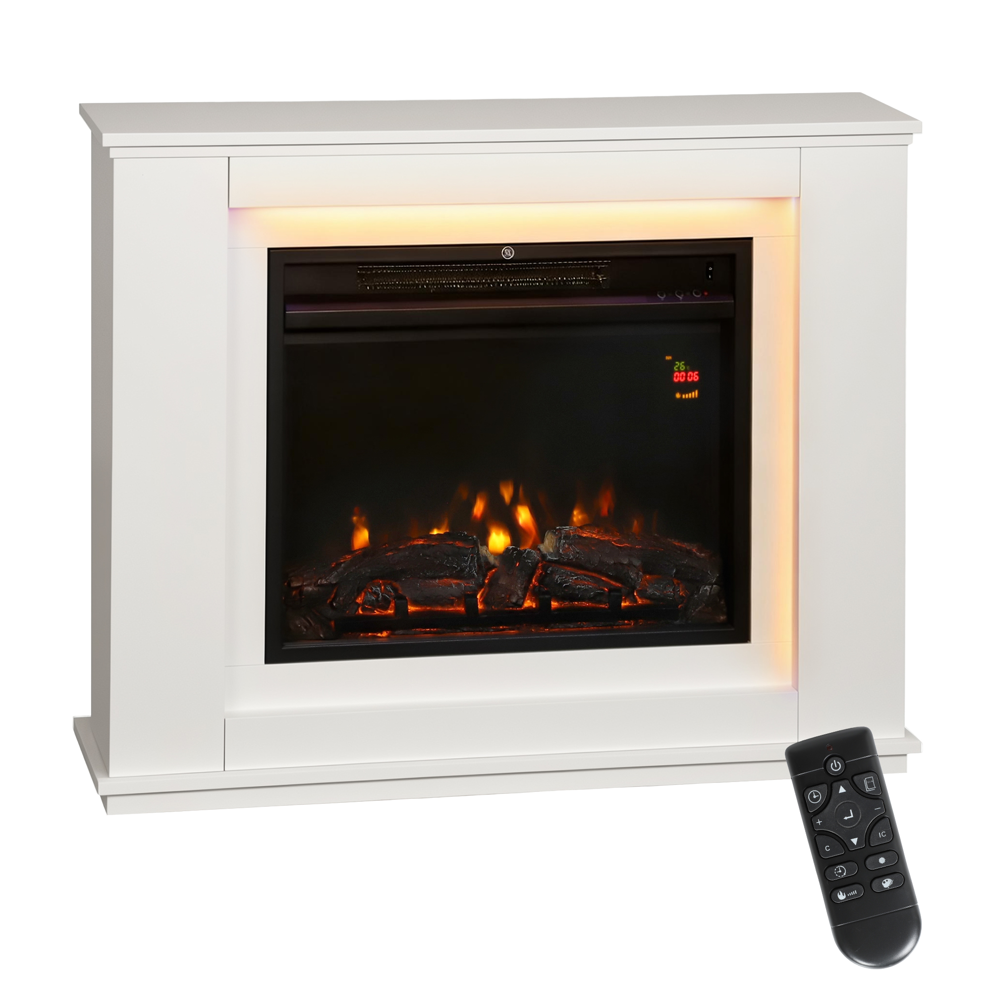 Elektrischer Kamin Mit 12 Flammenfarben Und 5 Helligkeitsstufen, Fernbedienung Und Timer, 98 X 25 X 80 Cm, Schwarz-weiß
