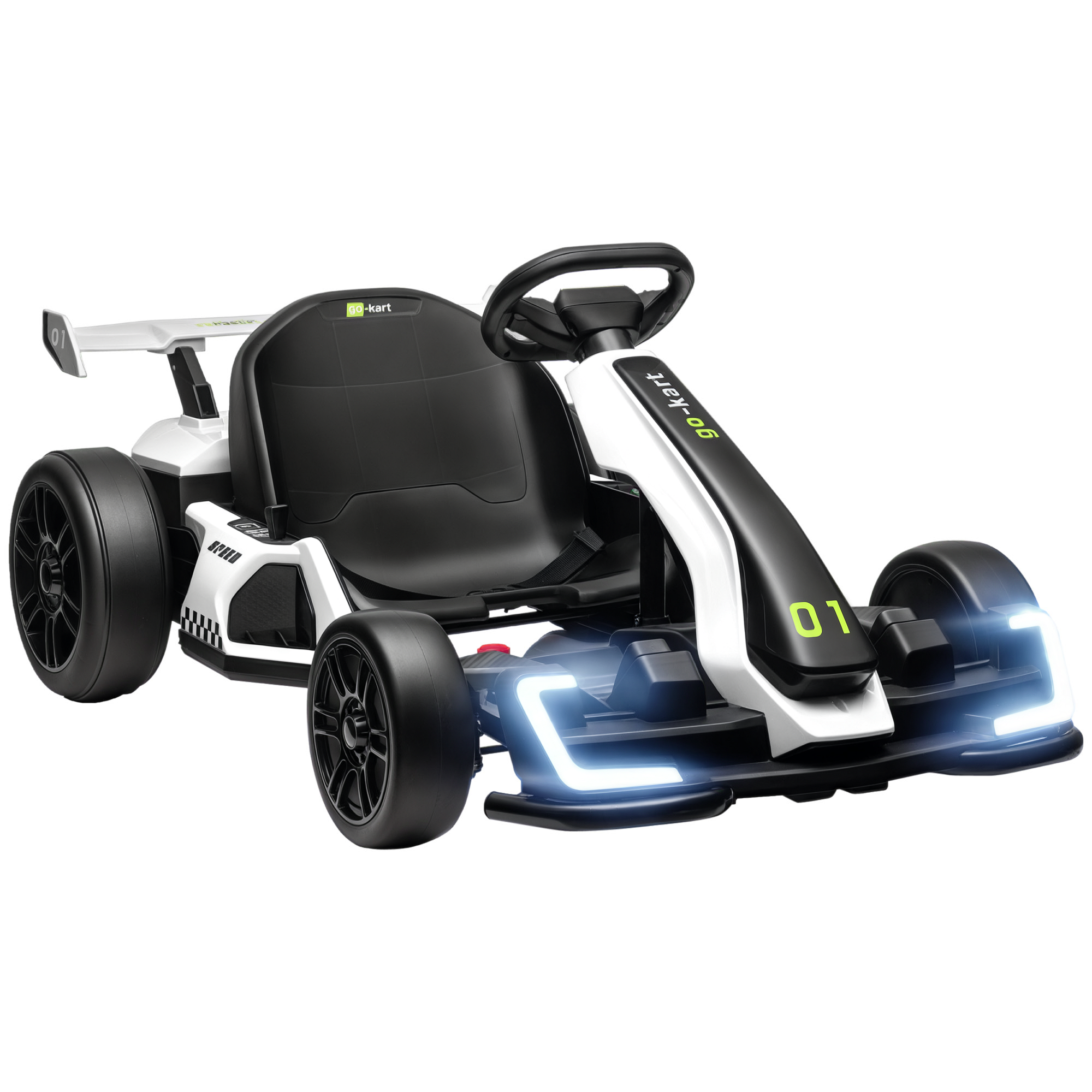 Elektrisches Go-kart Für Kinder Von 6 Bis 12 Jahren, 24 V, 12 Km/h, Verstellbarer Sitz, Weiß
