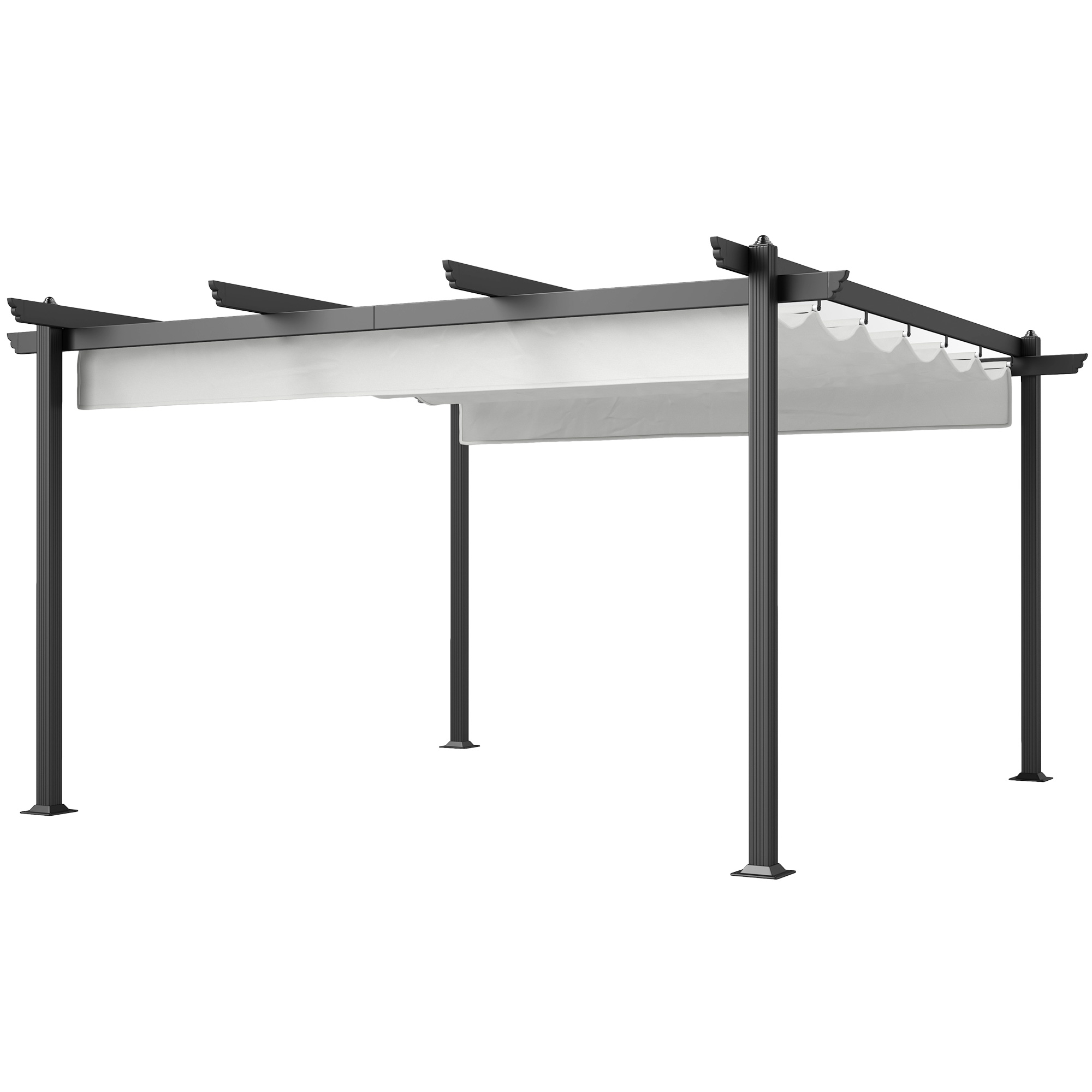4x4 M Pergola Mit Einziehbarem Sonnendach, 8 Schrauben Und 8 Heringen Aus Aluminium, Polyester Und Metall, Weiß